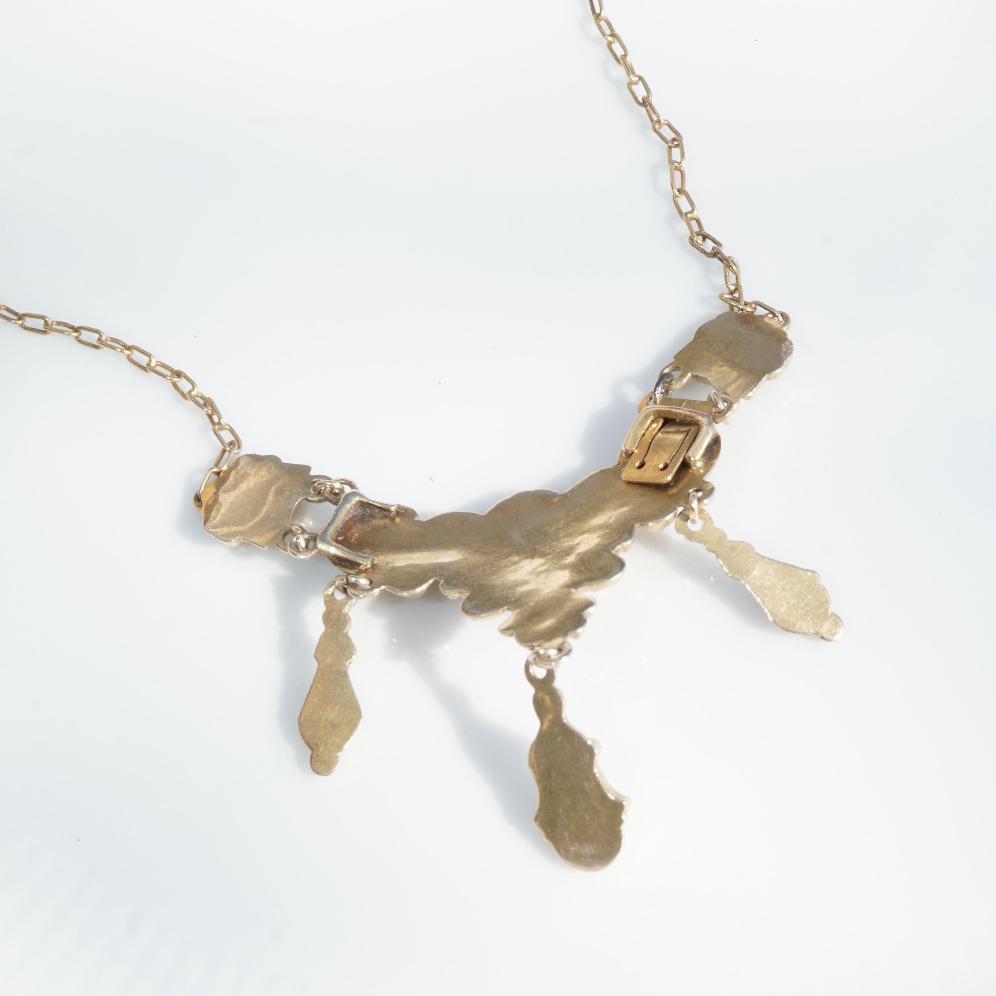 Biedermeier-Halskette um 1840 gerolltes Gold auf Silber mit Kette in gutem Zustand 1