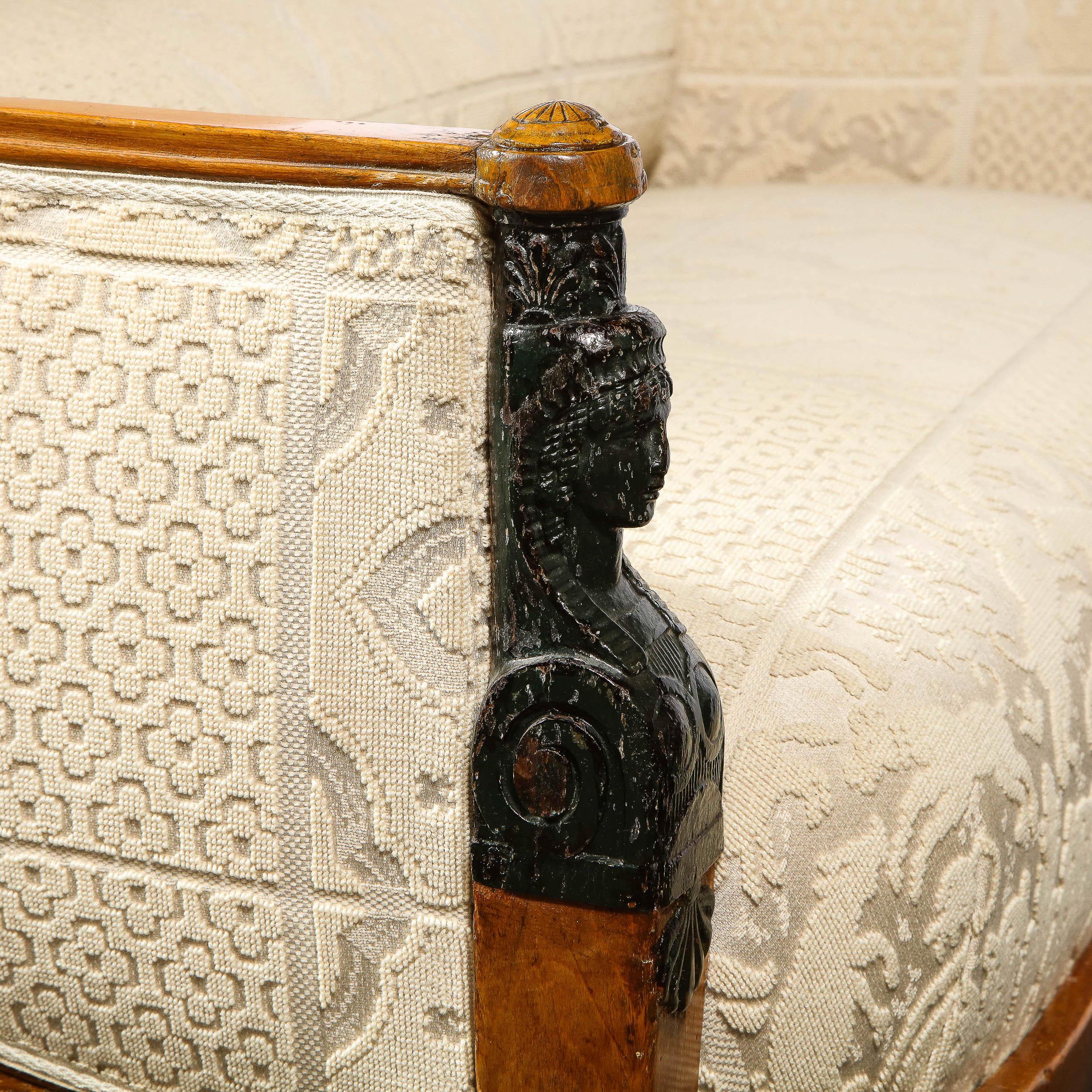 Biedermeier Neoclassical Settee with Scroll Form Back & Saber Leg Supports For Sale 9