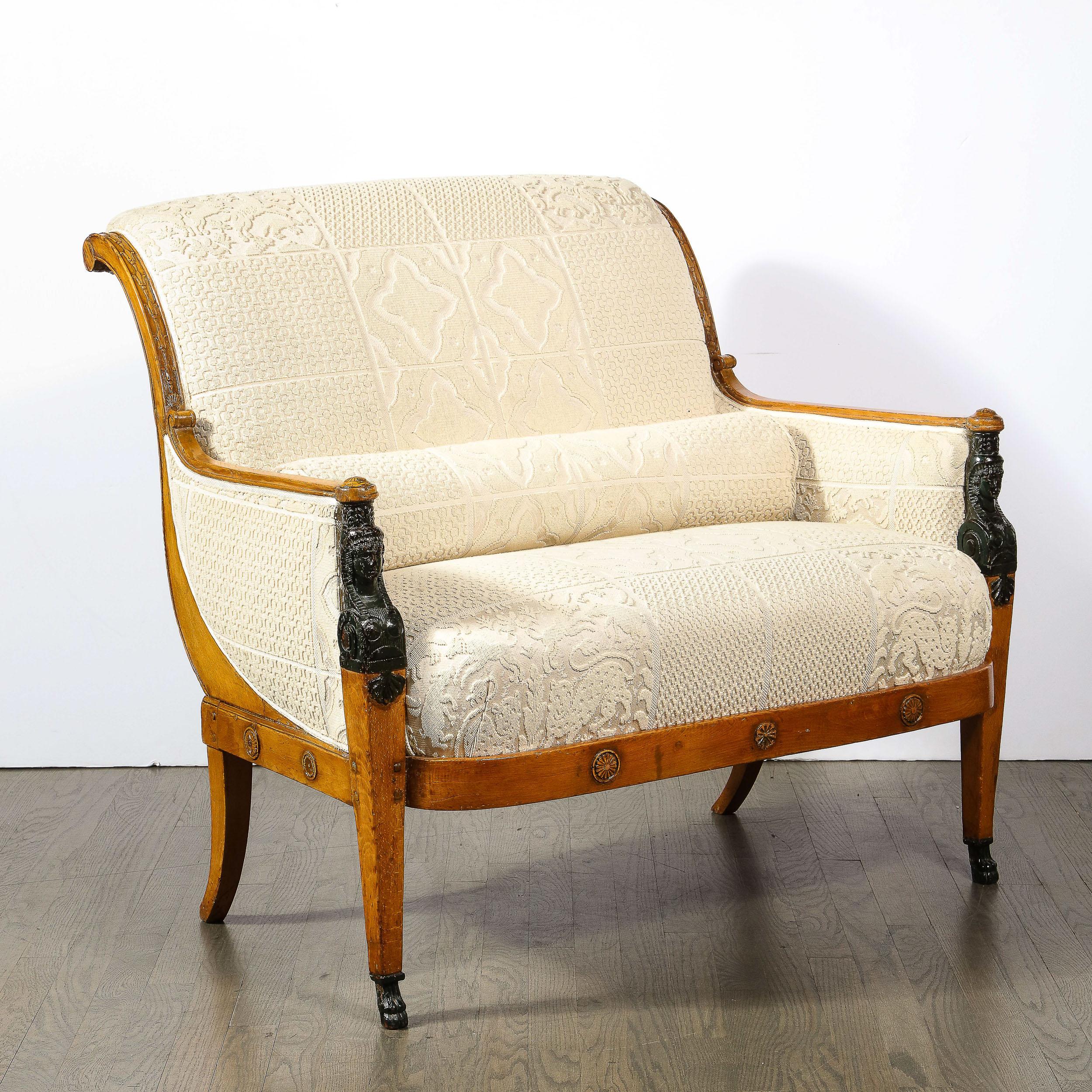 Biedermeier Neoclassical Settee with Scroll Form Back & Saber Leg Supports For Sale 10
