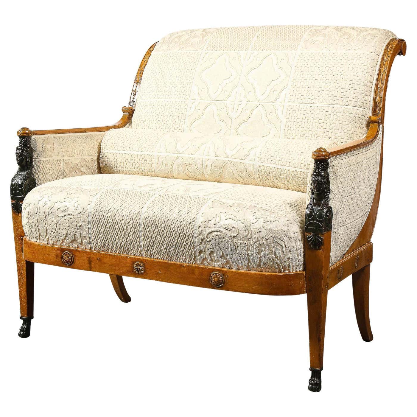 Biedermeier Neoclassical Settee with Scroll Form Back and Saber Leg ...