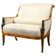 Biedermeier Neoclassical Settee with Scroll Form Back & Saber Leg Supports 