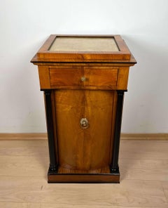 Biedermeier Nightstand, Ash Venee, Brass and Stone, Austria/ Vienna, circa 1820