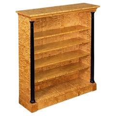 Biedermeier Open Bookcase or Shelves of Curly Maple with Ebonised Columns