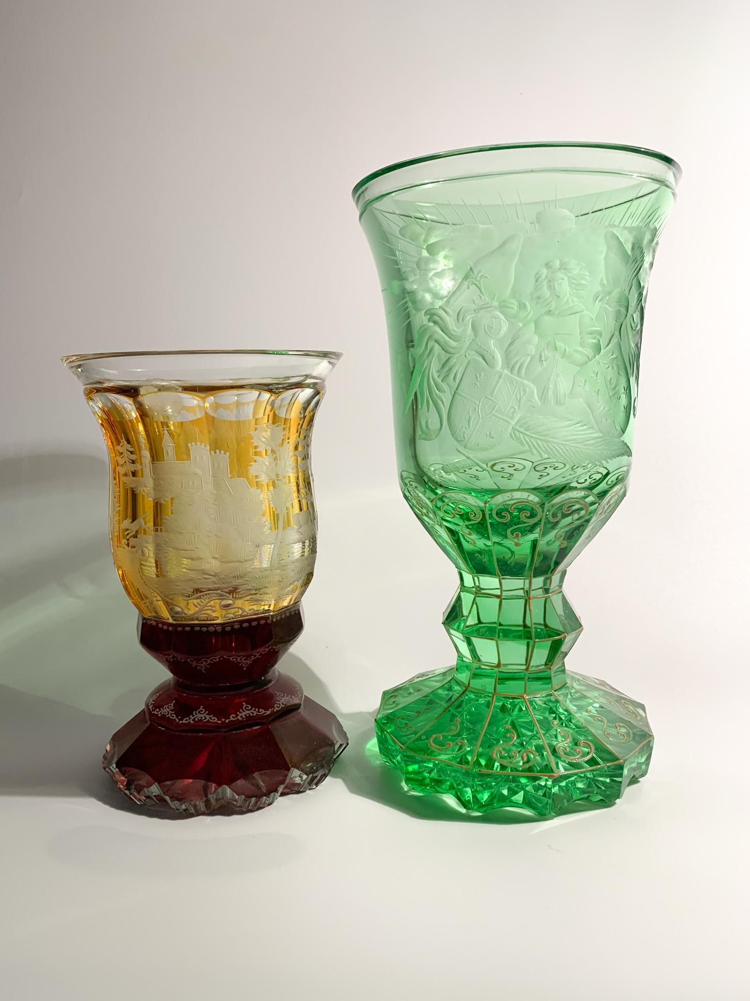 Biedermeier Orange and Red Crystal Glass with Acid Decorations from the 1800s 4