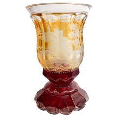 Biedermeier Orange and Red Crystal Glass with Acid Decorations from the 1800s