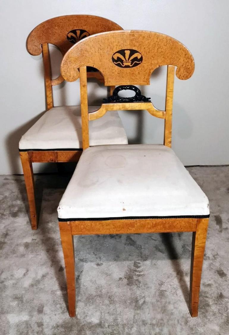 Biedermeier Paar Österreichische Stühle Joseph Danhauser Stil (Handgefertigt) im Angebot