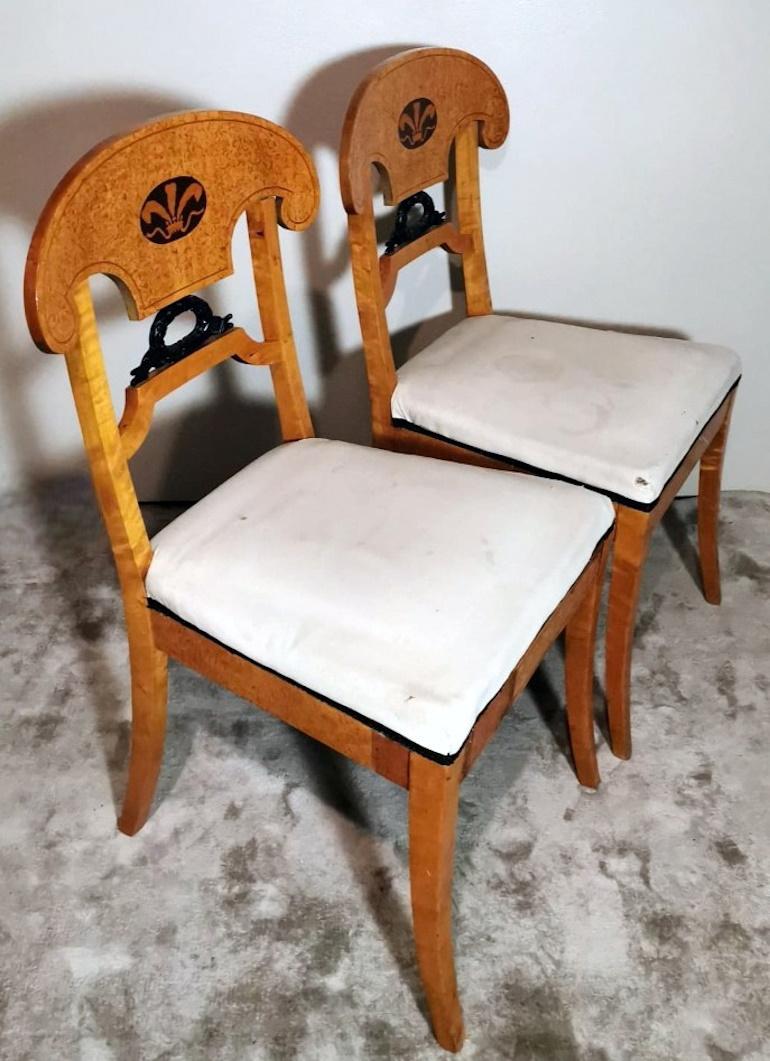 Hand-Crafted Biedermeier Pair Of Austrian Chairs Joseph Danhauser Style For Sale