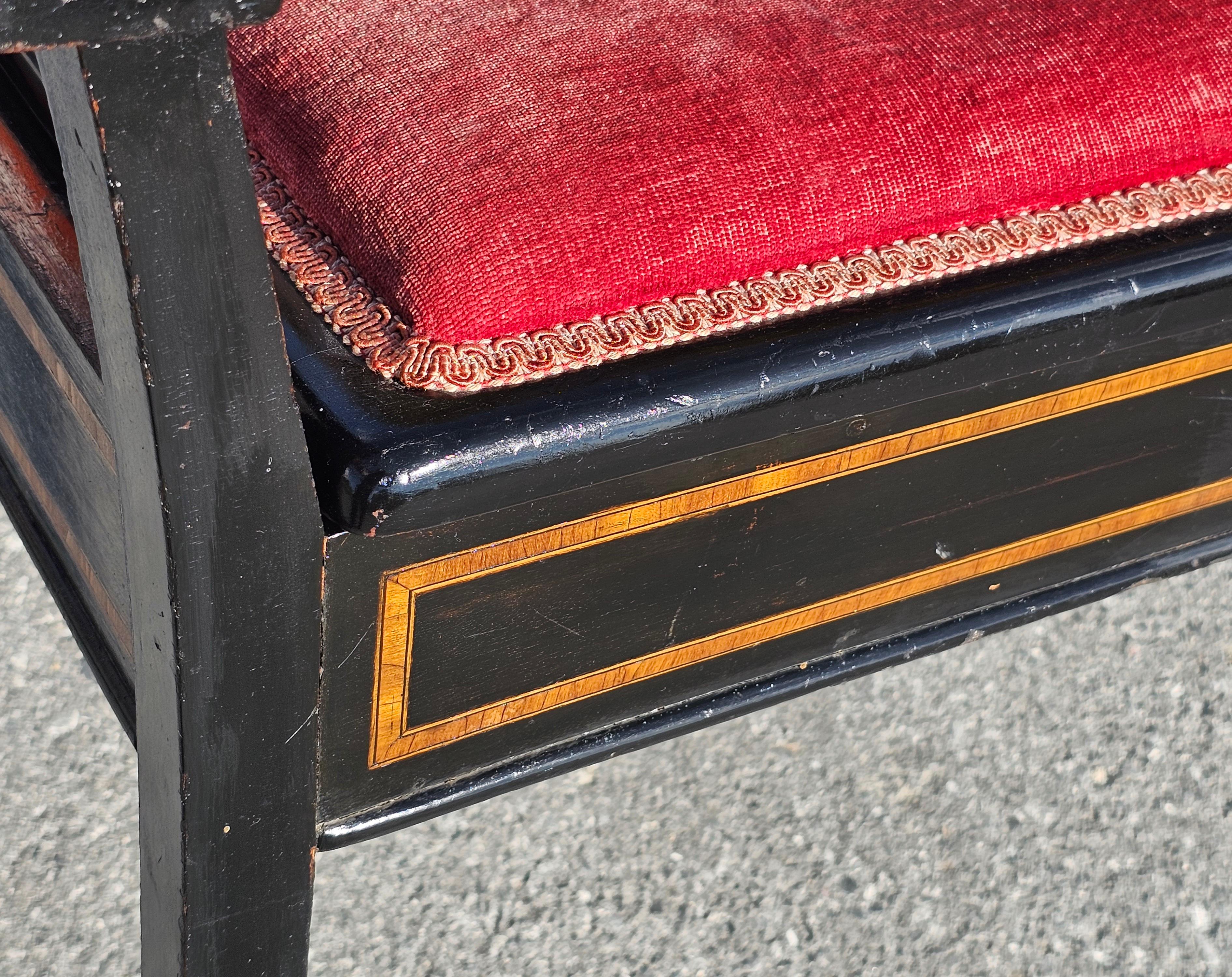 20th Century Biedermeier Partial Gilt And Ebonized Inlaid Wood and Upholstered Storage Bench