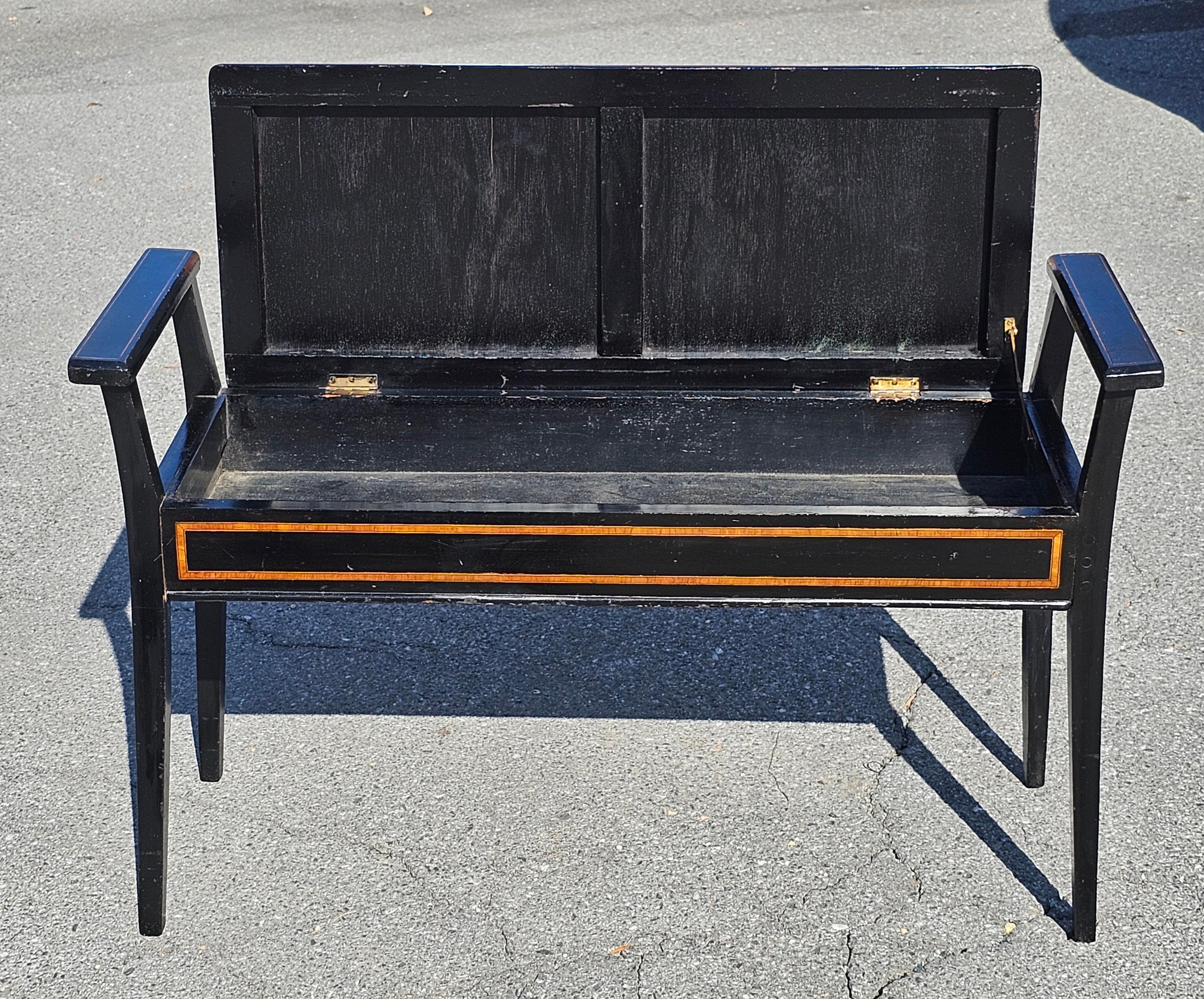 Biedermeier Partial Gilt And Ebonized Inlaid Wood and Upholstered Storage Bench 3
