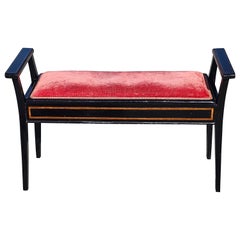 Biedermeier Partial Gilt And Ebonized Inlaid Wood and Upholstered Storage Bench