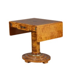 Biedermeier Pedestal Drop-Leaf Table Empire Golden Birch Inlay