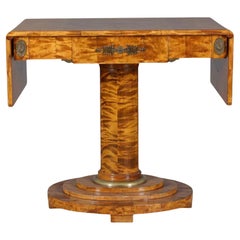 Biedermeier Pedestal Drop-Leaf Table Empire Golden Birch Inlay
