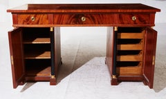 Biedermeier Pedestal Partners Desk Swedish Antique Ormolu Posts Mahogany Veneer