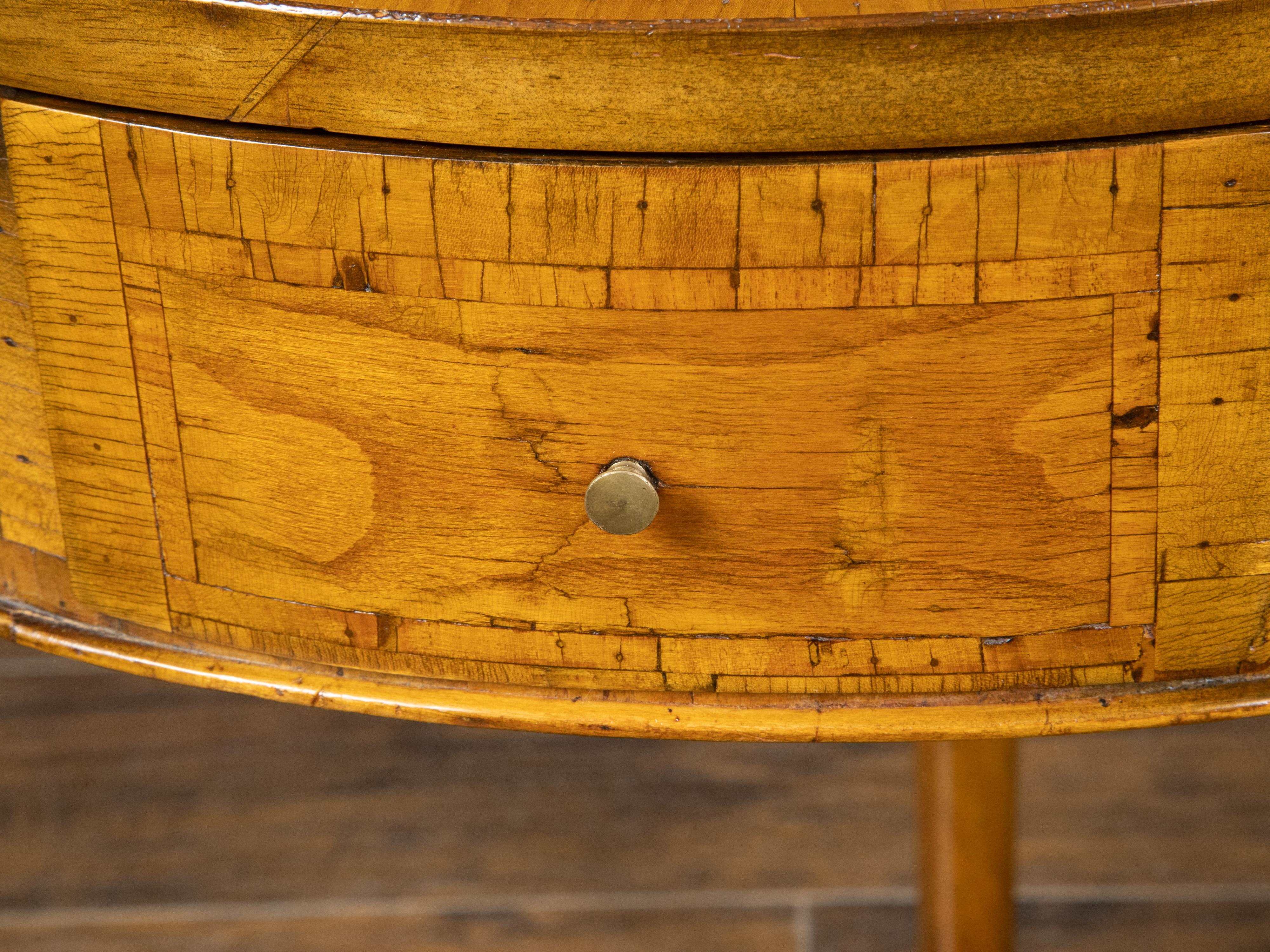 Wood Biedermeier Period 1840s Table with Round Top, Three Drawers and Column Legs