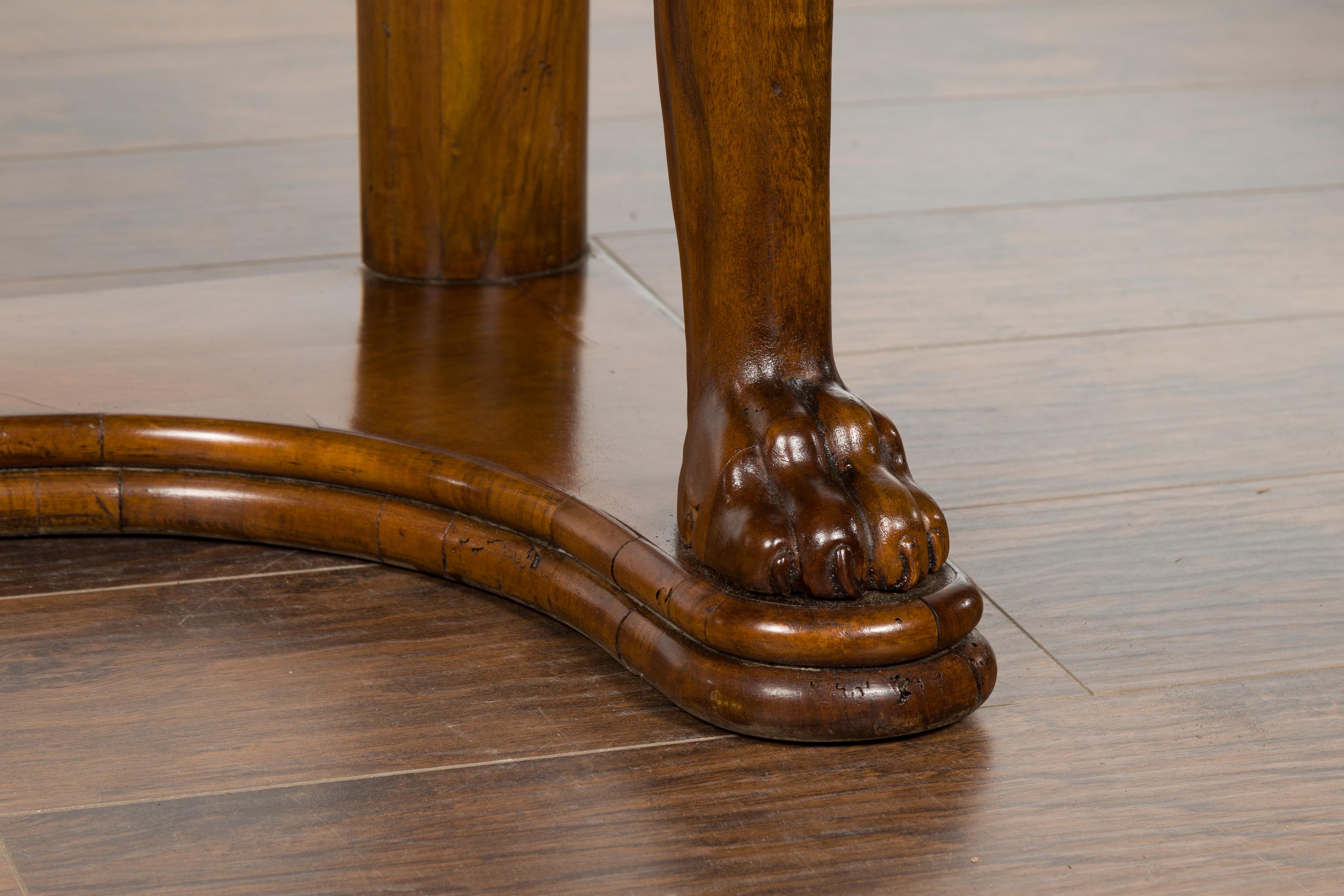 Biedermeier Period 1840s Walnut Console Table with Fur Style Legs and Paw Feet 6