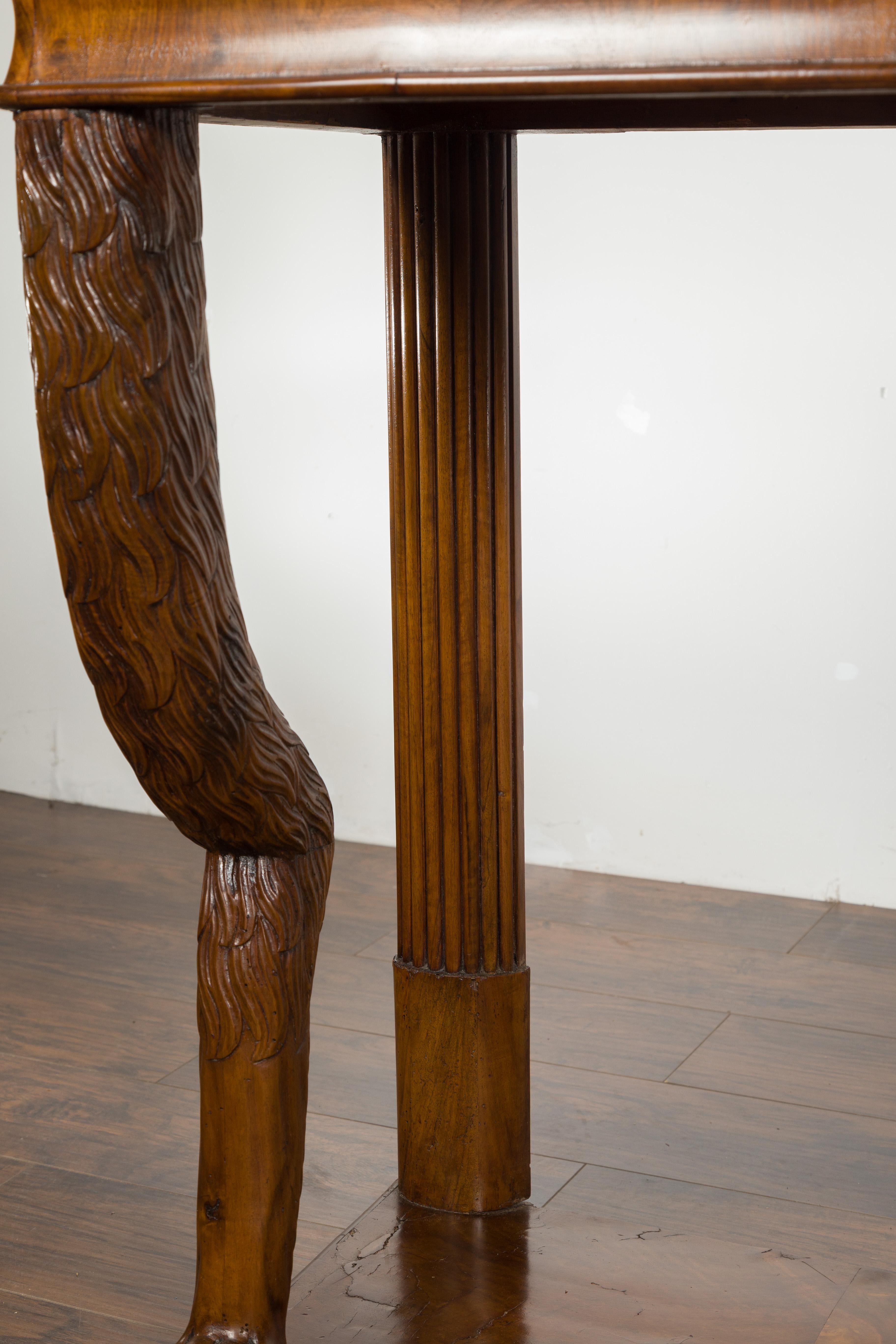 Biedermeier Period 1840s Walnut Console Table with Fur Style Legs and Paw Feet 7