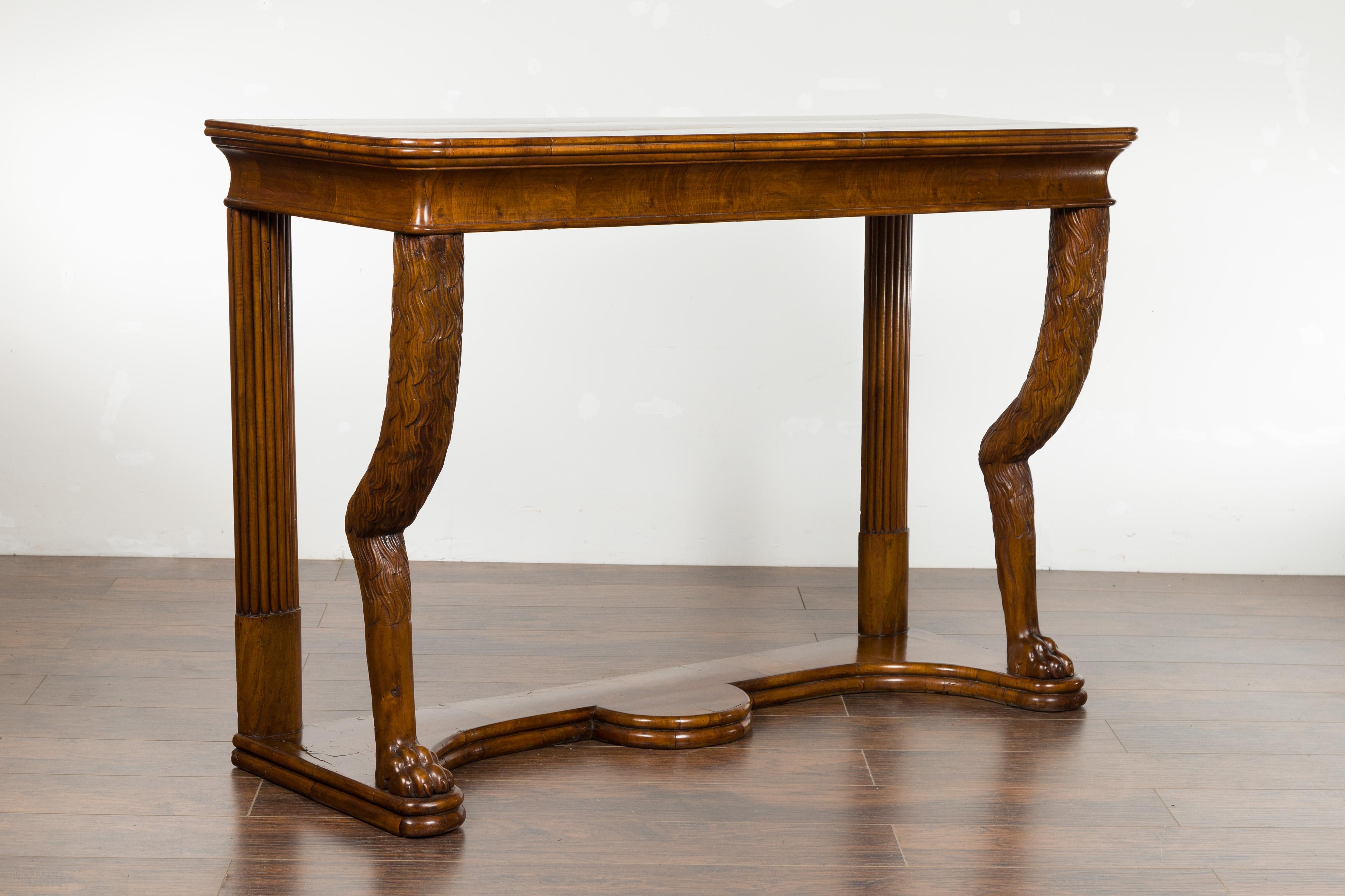 Biedermeier Period 1840s Walnut Console Table with Fur Style Legs and Paw Feet 9