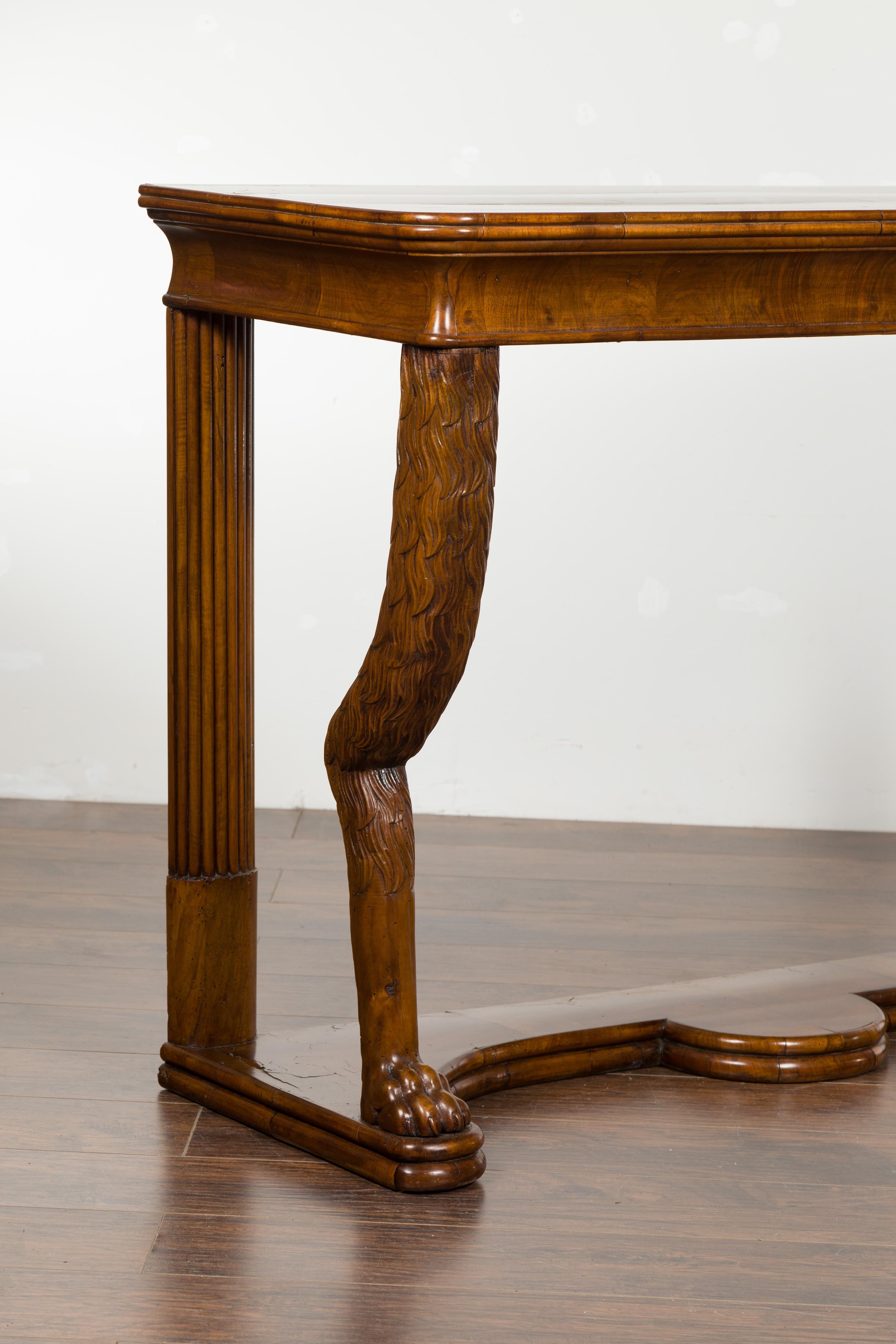 Biedermeier Period 1840s Walnut Console Table with Fur Style Legs and Paw Feet 10