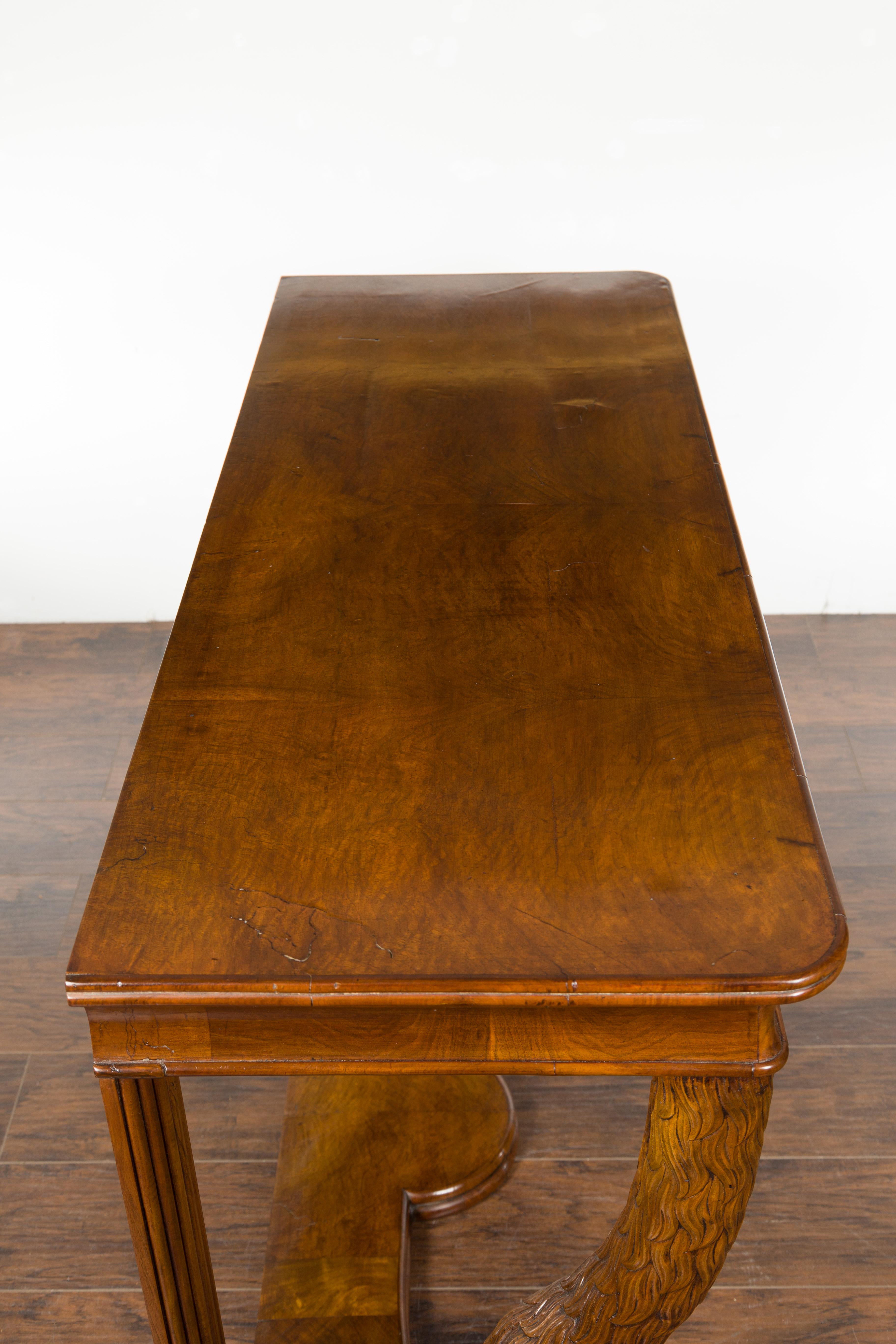 Biedermeier Period 1840s Walnut Console Table with Fur Style Legs and Paw Feet 12