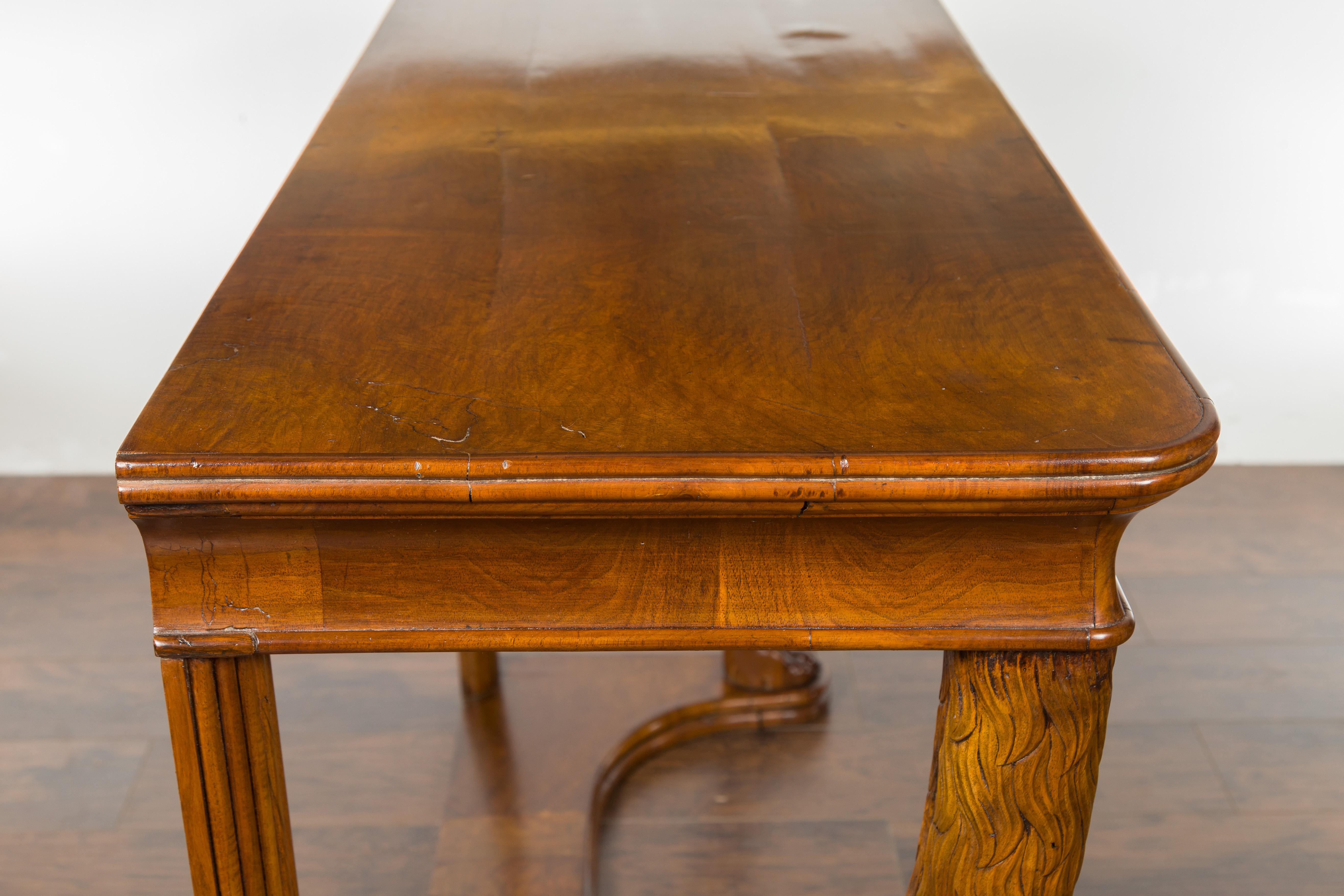 Biedermeier Period 1840s Walnut Console Table with Fur Style Legs and Paw Feet 13