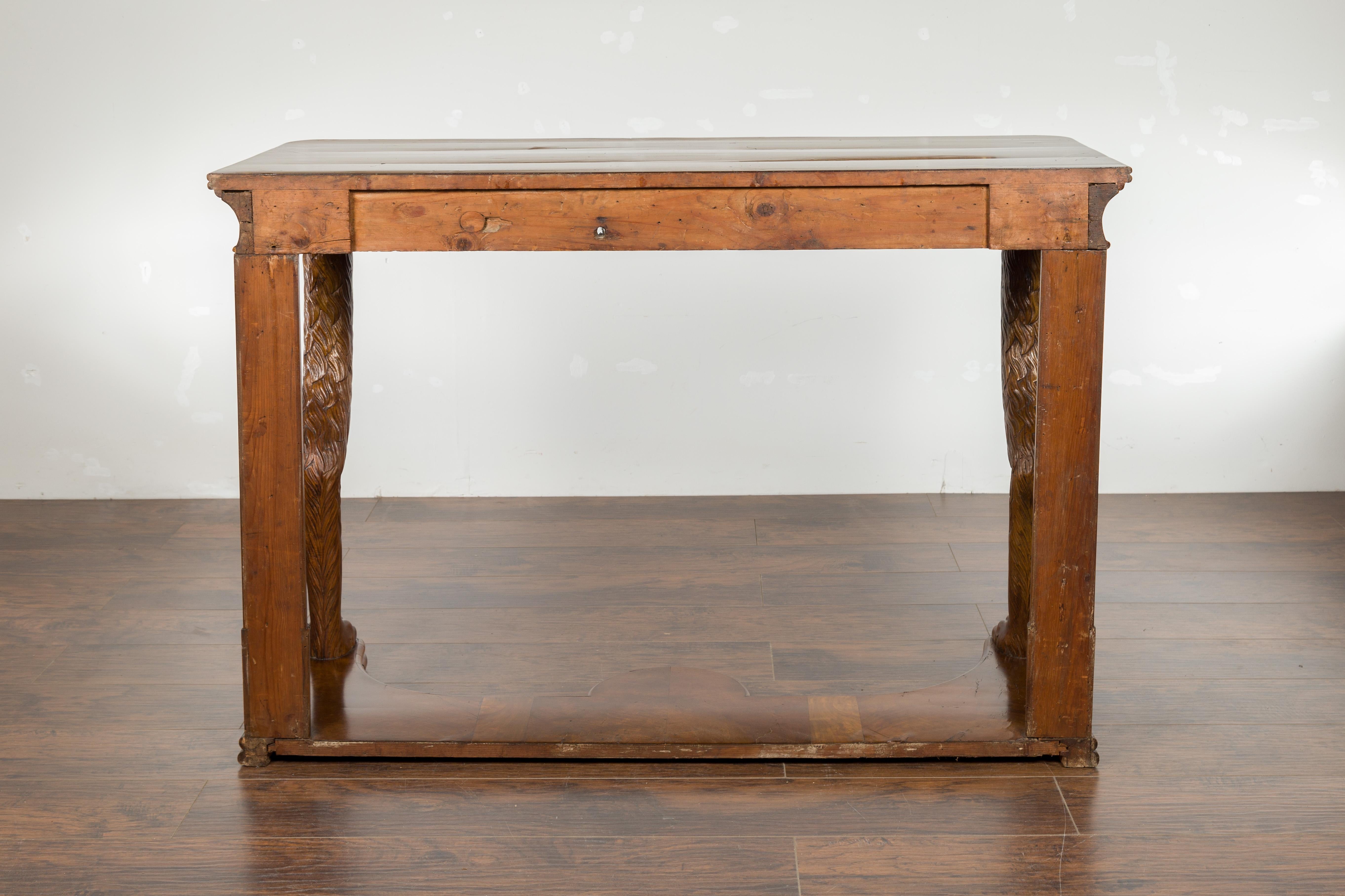 Biedermeier Period 1840s Walnut Console Table with Fur Style Legs and Paw Feet 14