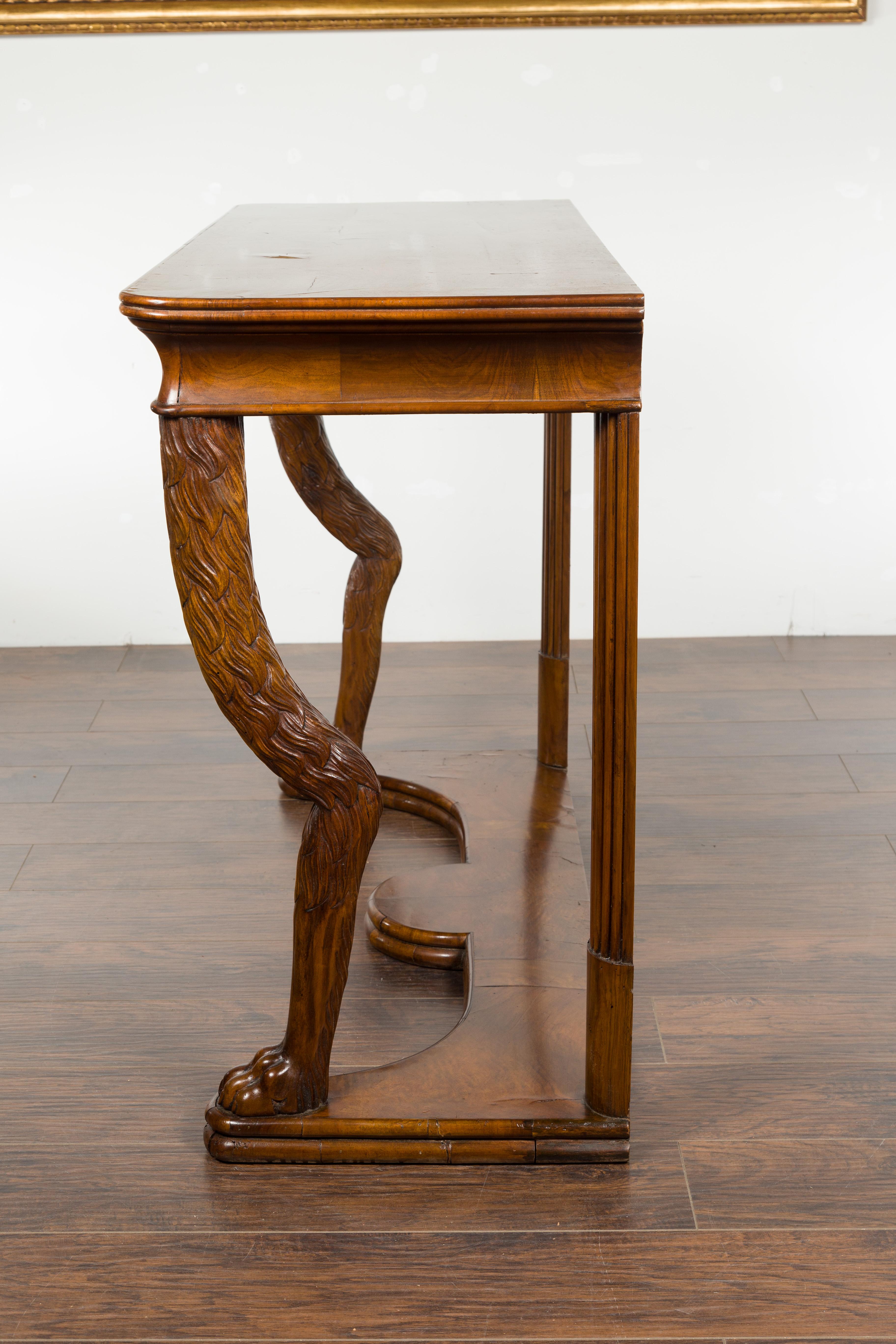 Biedermeier Period 1840s Walnut Console Table with Fur Style Legs and Paw Feet 15