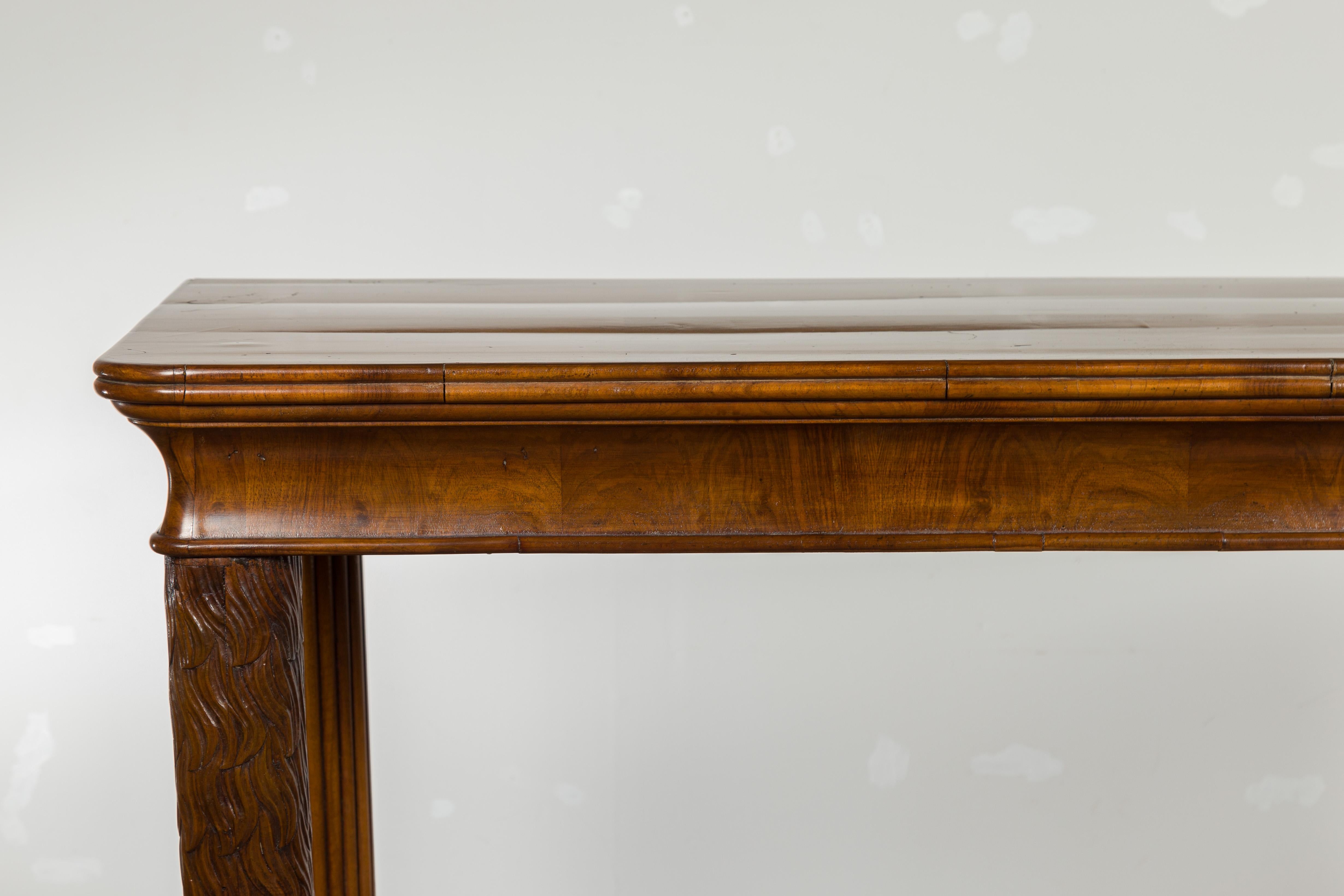 19th Century Biedermeier Period 1840s Walnut Console Table with Fur Style Legs and Paw Feet