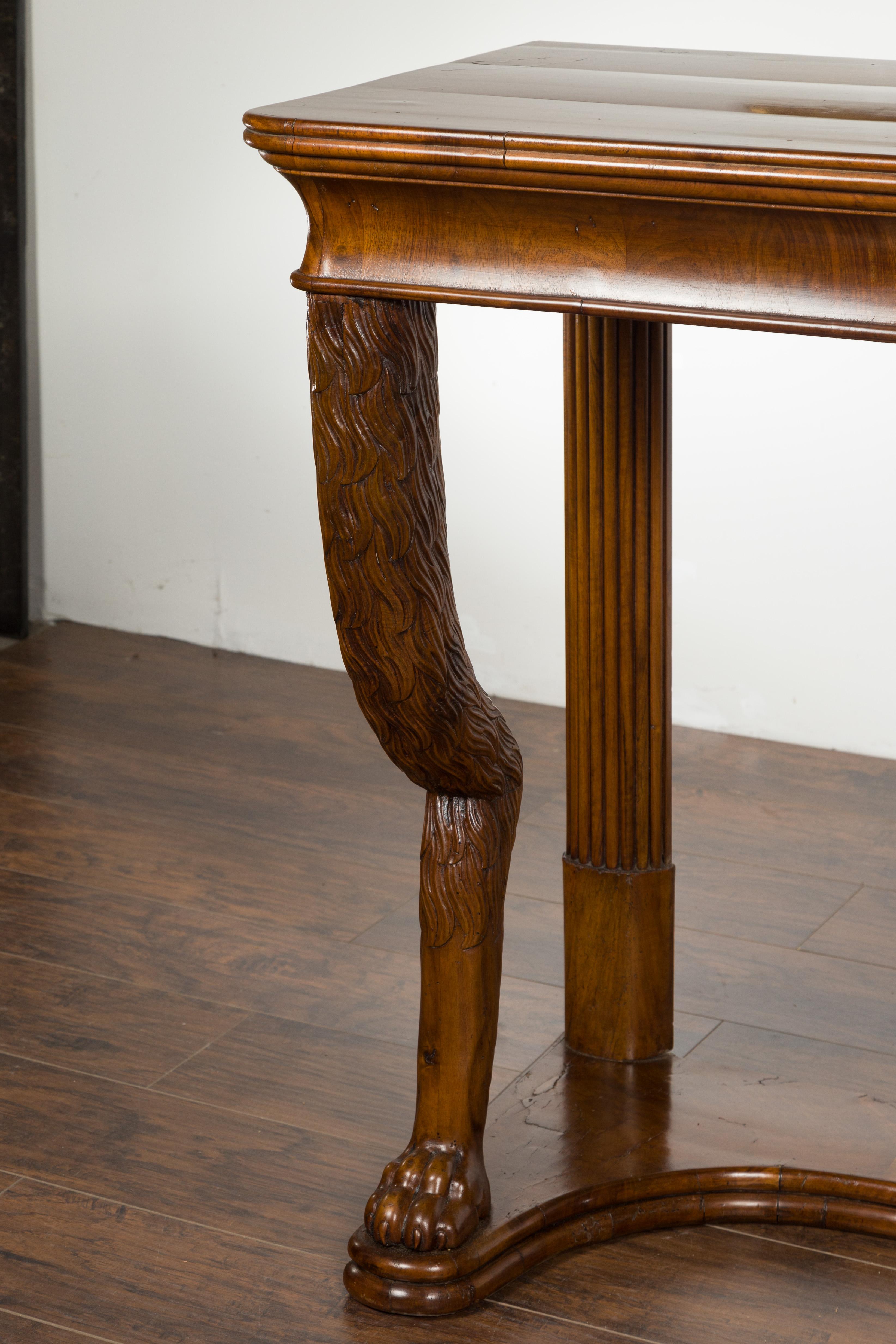 Biedermeier Period 1840s Walnut Console Table with Fur Style Legs and Paw Feet 2