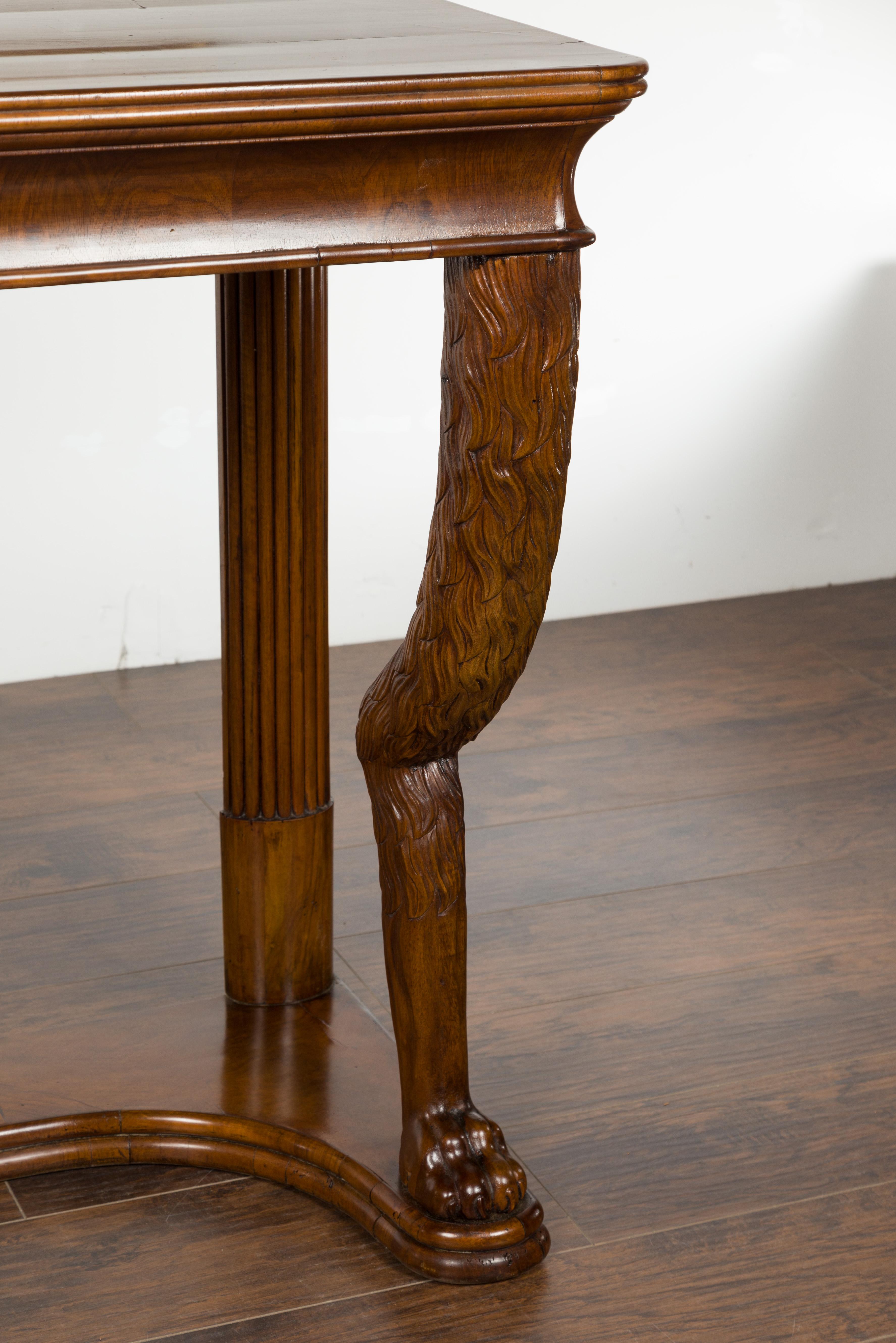 Biedermeier Period 1840s Walnut Console Table with Fur Style Legs and Paw Feet 3