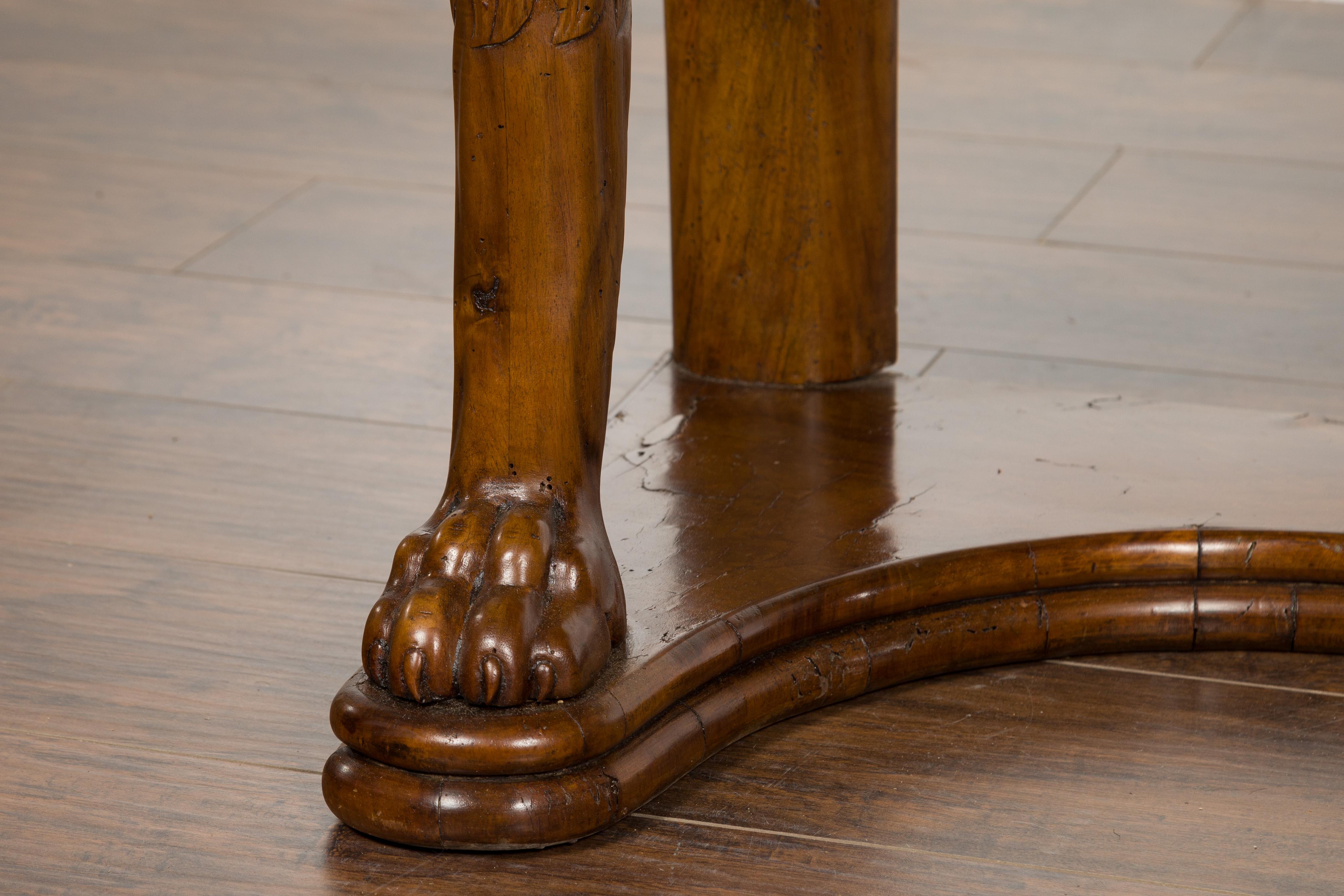 Biedermeier Period 1840s Walnut Console Table with Fur Style Legs and Paw Feet 4