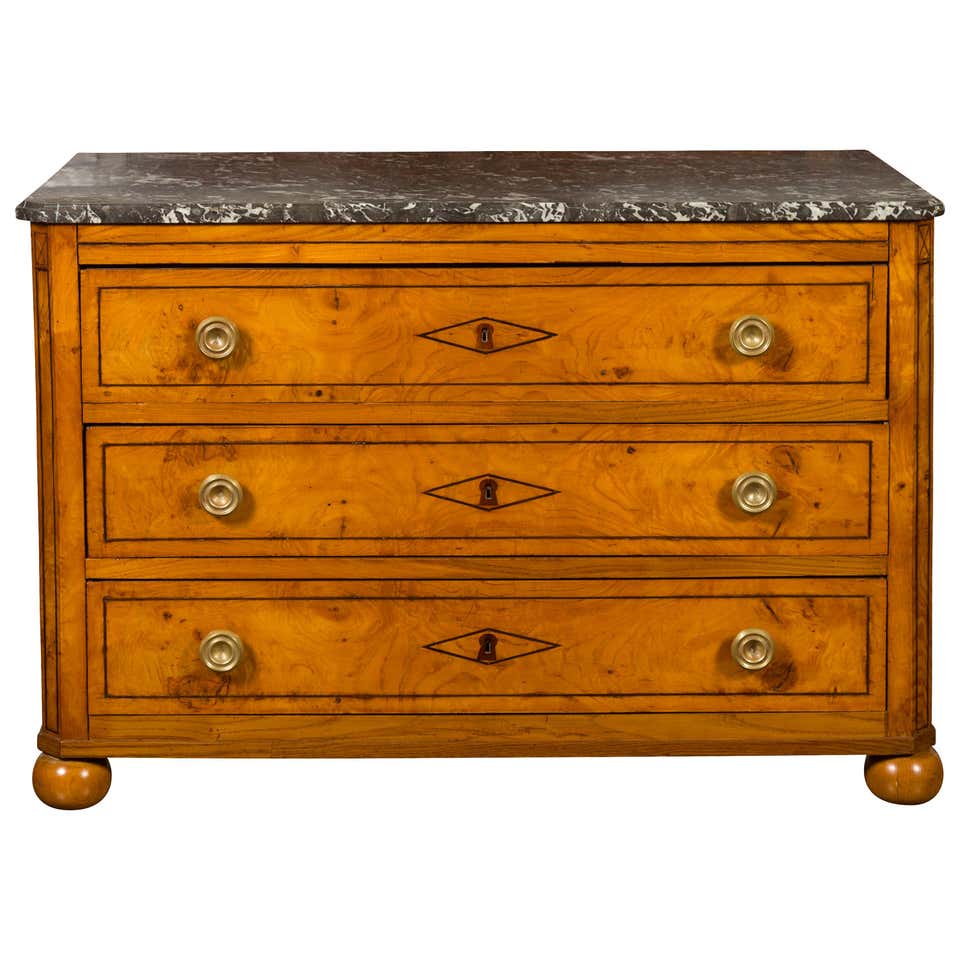 French 19th Century Walnut Three-Drawer Commode with Grey Marble Top ...