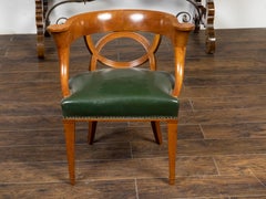 Biedermeier Period 19th Century Horseshoe Back Armchair with Green Upholstery