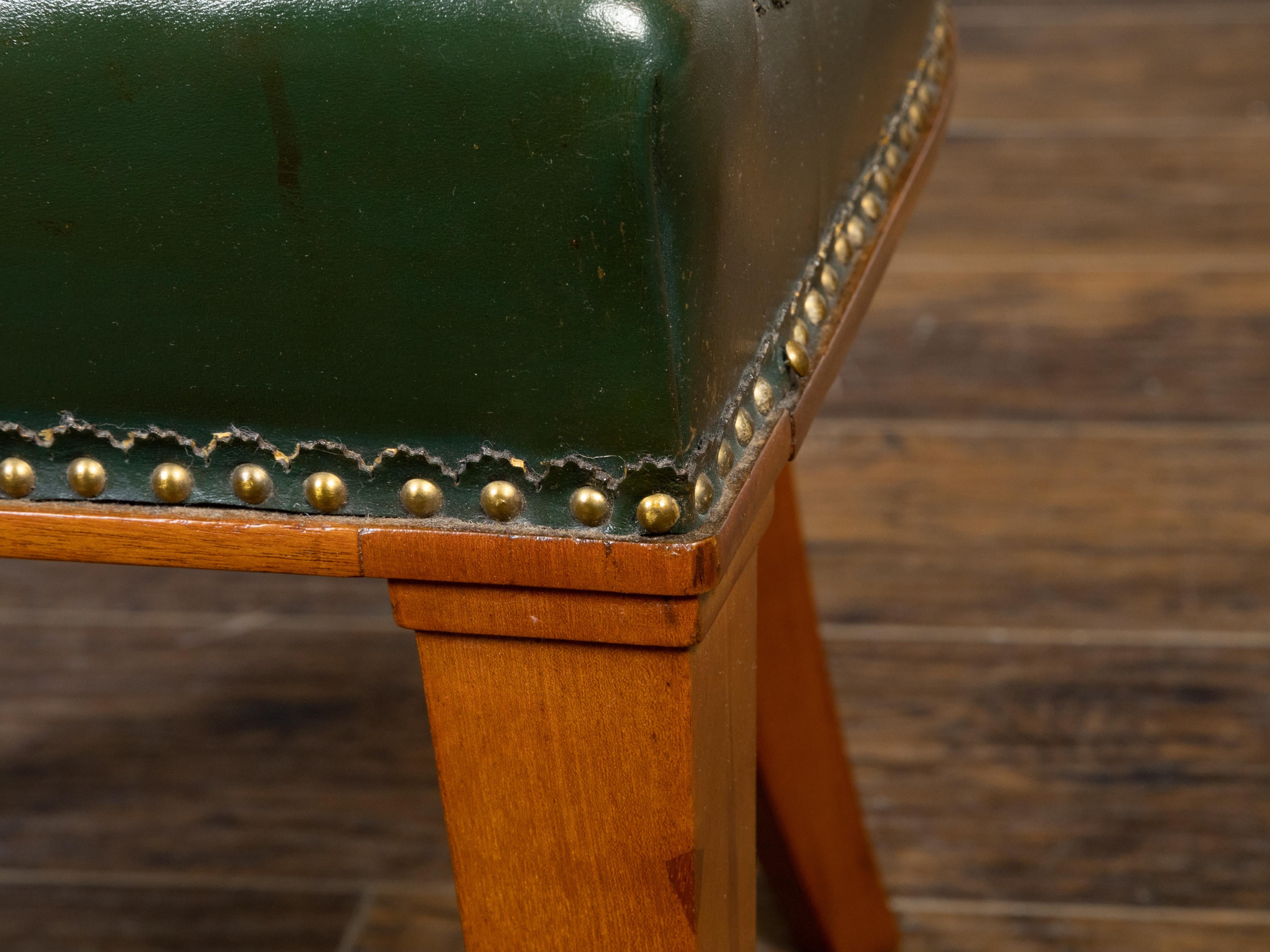 Biedermeier Period 19th Century Horseshoe Back Armchair with Green Upholstery 2