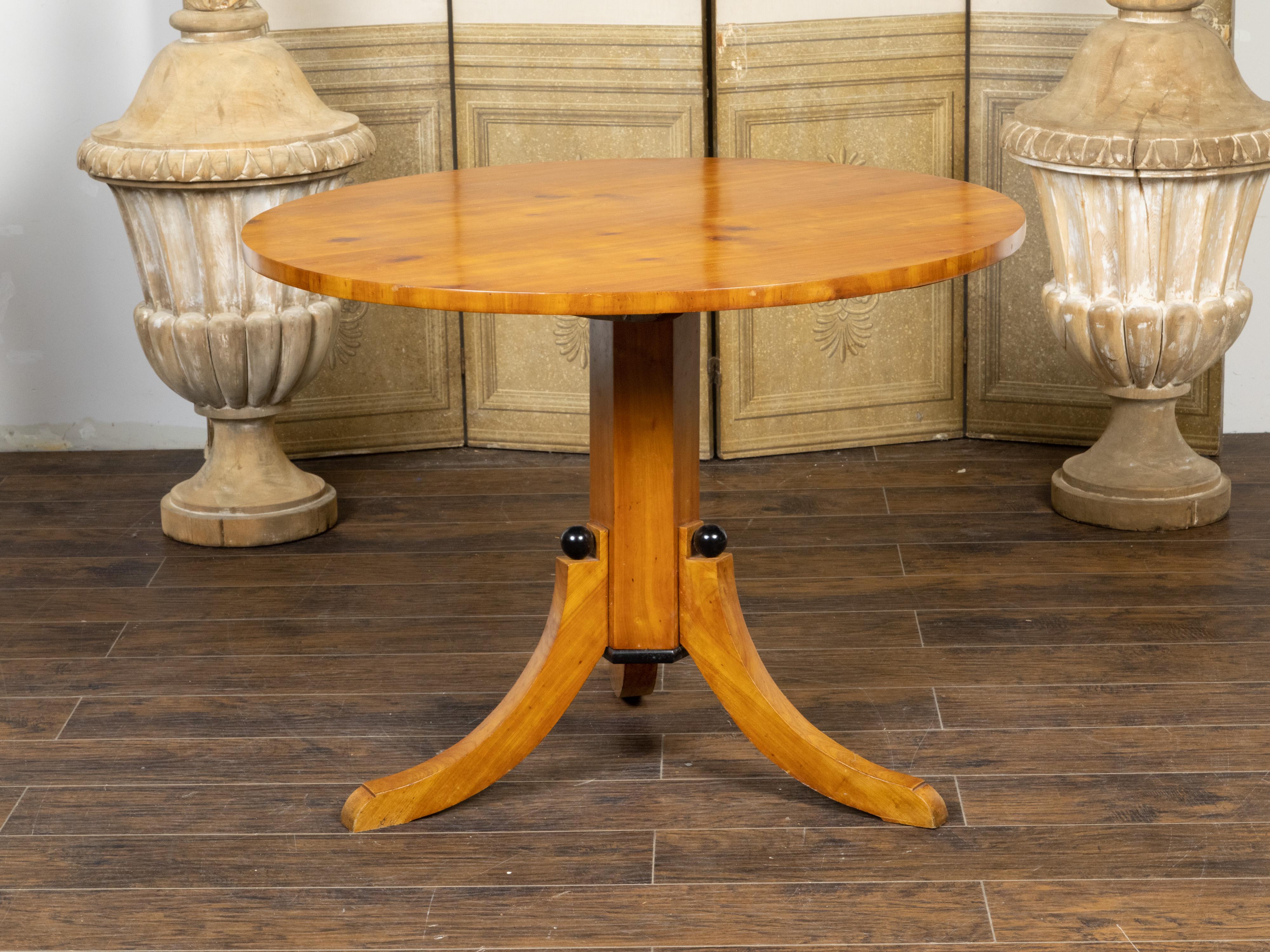 Ebonized Biedermeier Period 19th Century Pine Center Table with Round Top and Tripod Base For Sale
