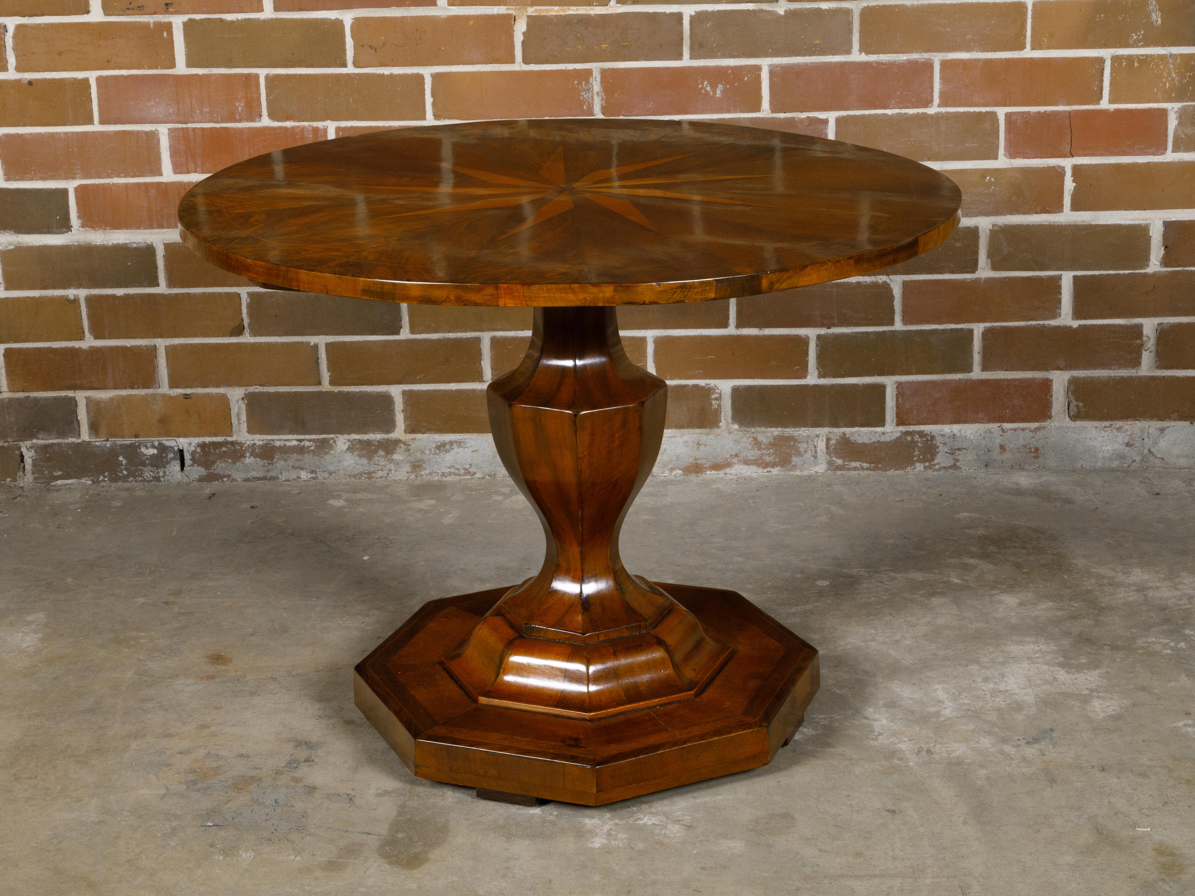 Biedermeier Period 19th Century Walnut Pedestal Table with Marquetry Top  For Sale 4