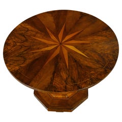 Antique Biedermeier Period 19th Century Walnut Pedestal Table with Marquetry Top 