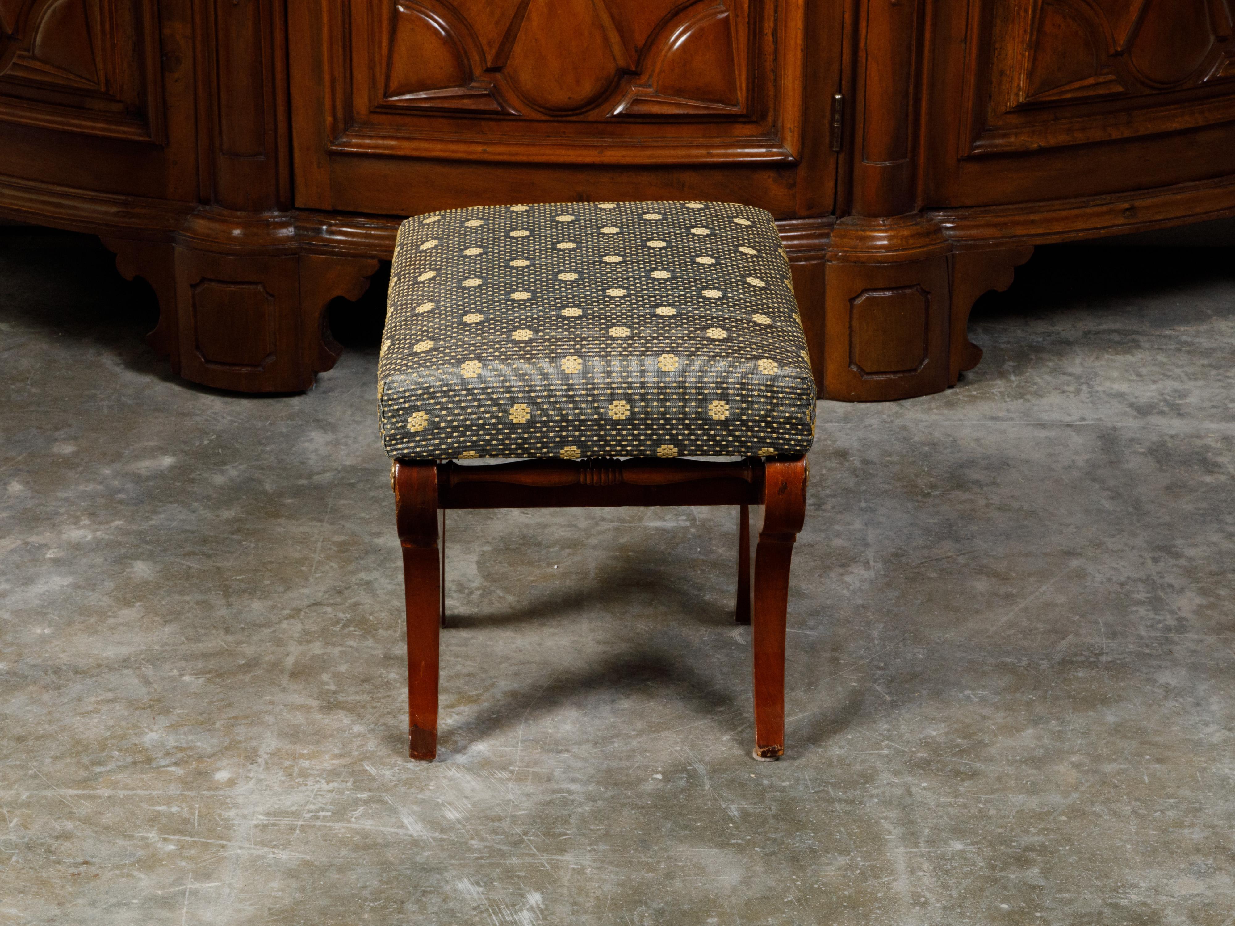 Biedermeier Period 19th Century Walnut Stool with Gilt Rosettes and Upholstery For Sale 4