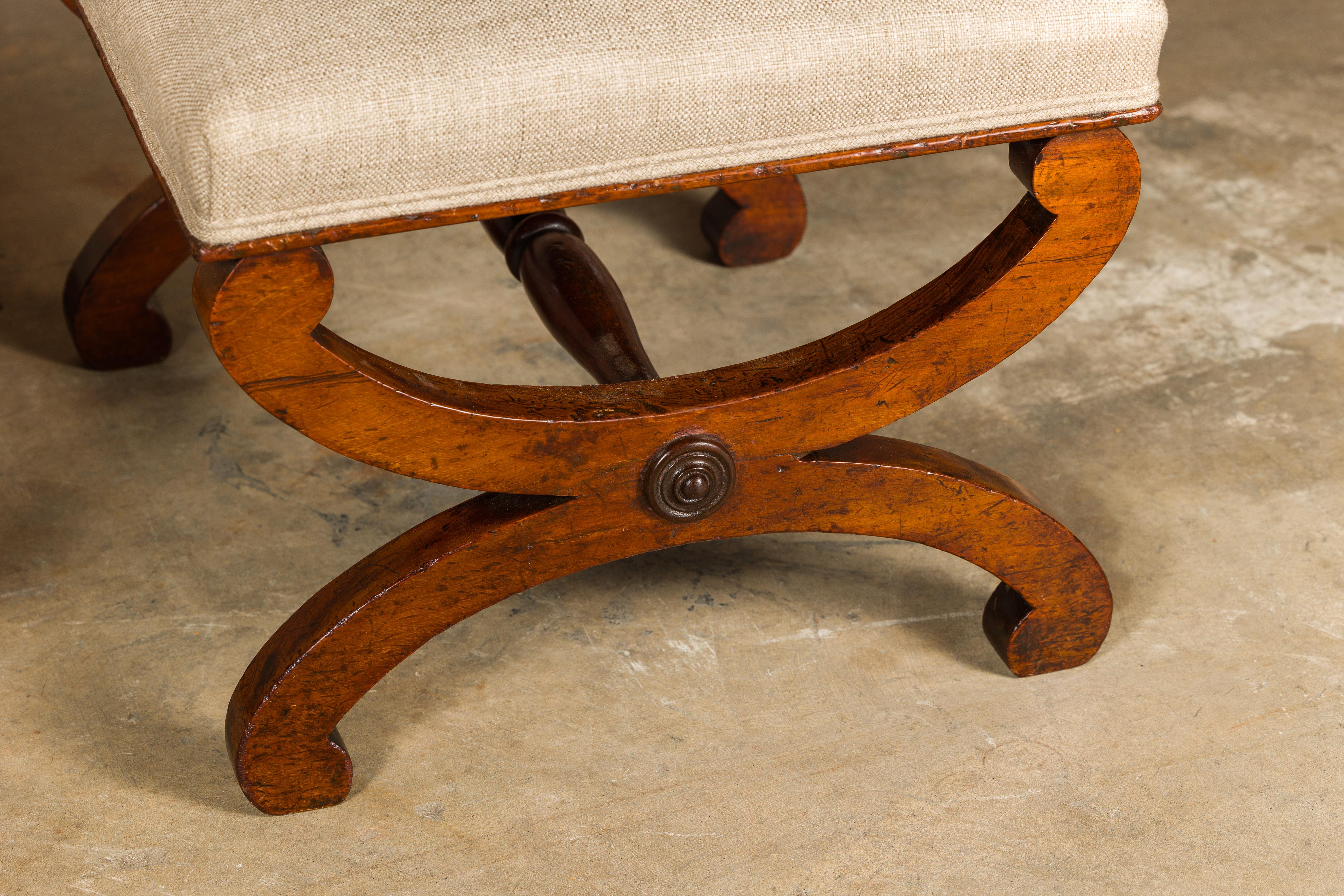 Biedermeier Period 19th Century Walnut Stools with X-Form Bases, a Pair For Sale 4