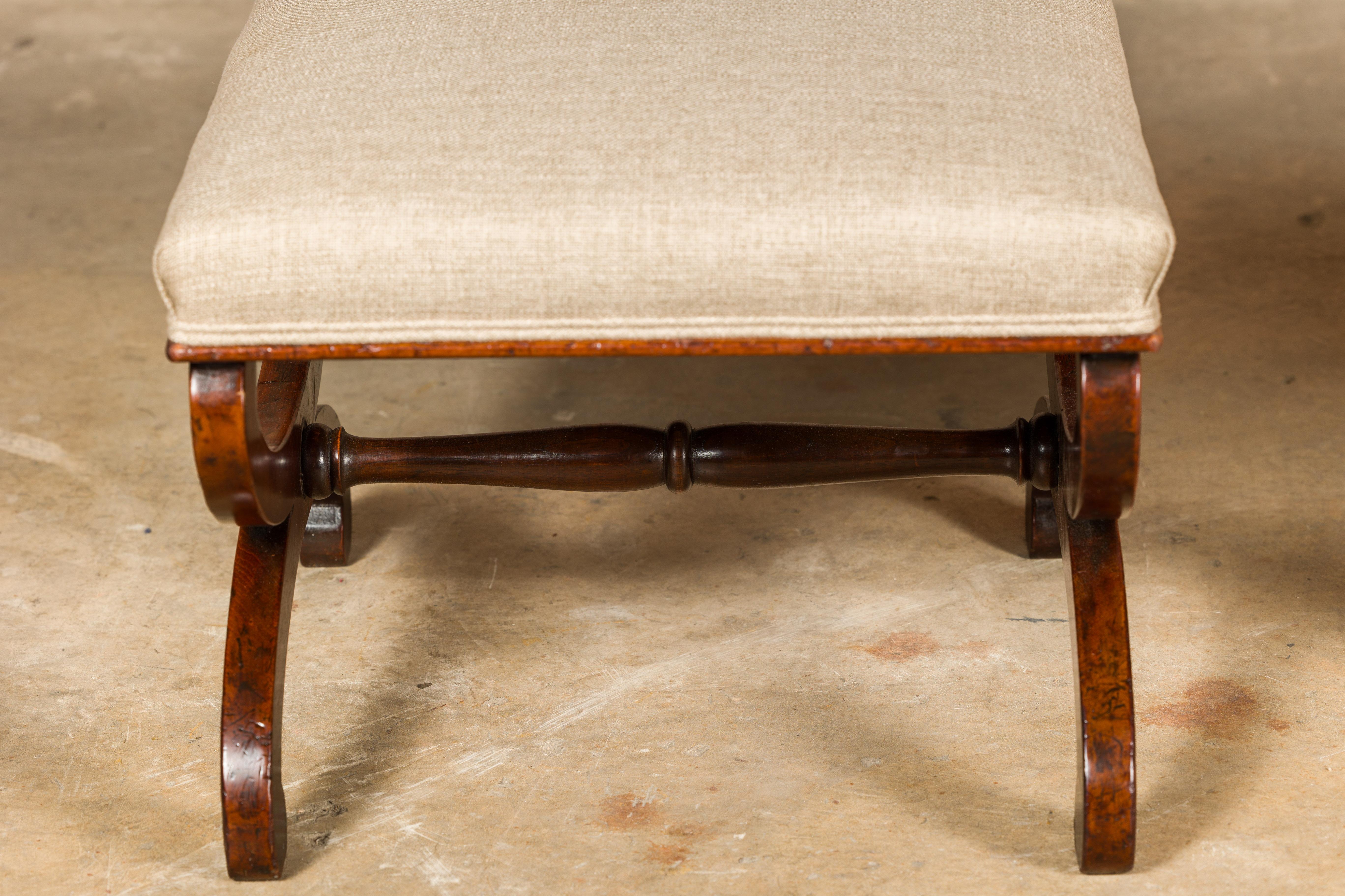 Biedermeier Period 19th Century Walnut Stools with X-Form Bases, a Pair For Sale 6