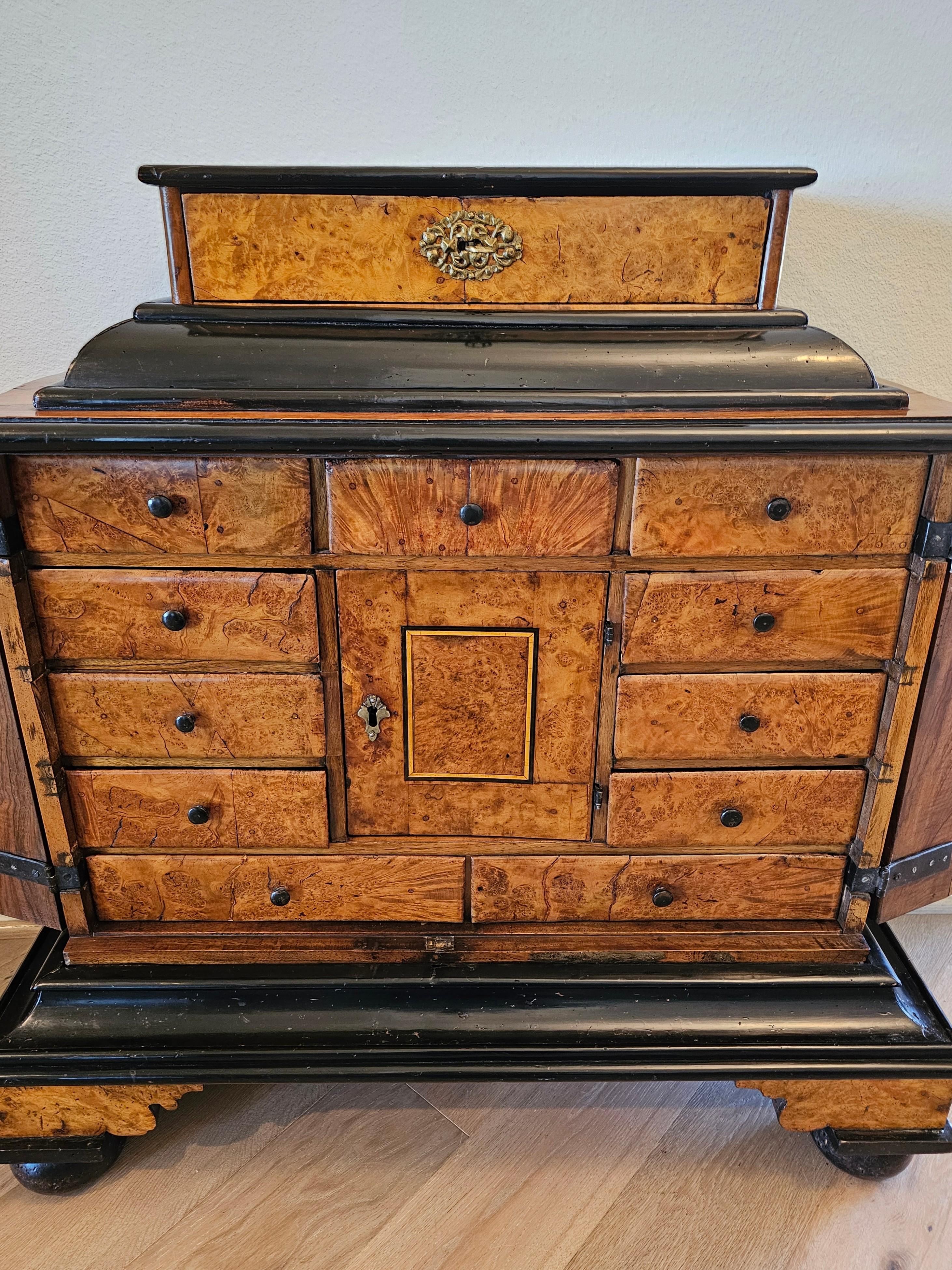 Biedermeier Period Burlwood Table Cabinet Of Curiosities Wunderkammer 19th C. For Sale 7