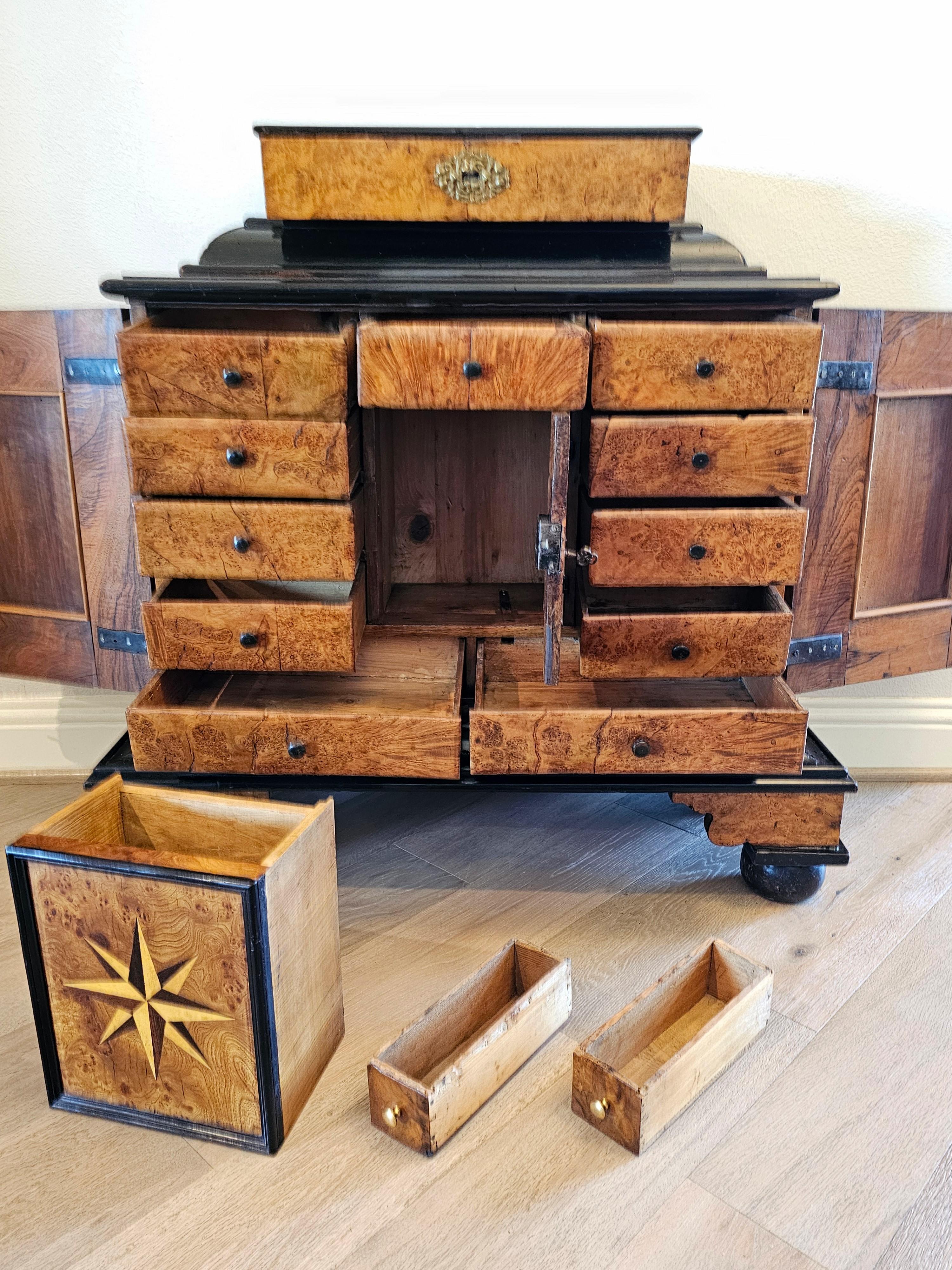 Biedermeier Period Burlwood Table Cabinet Of Curiosities Wunderkammer 19th C. For Sale 11
