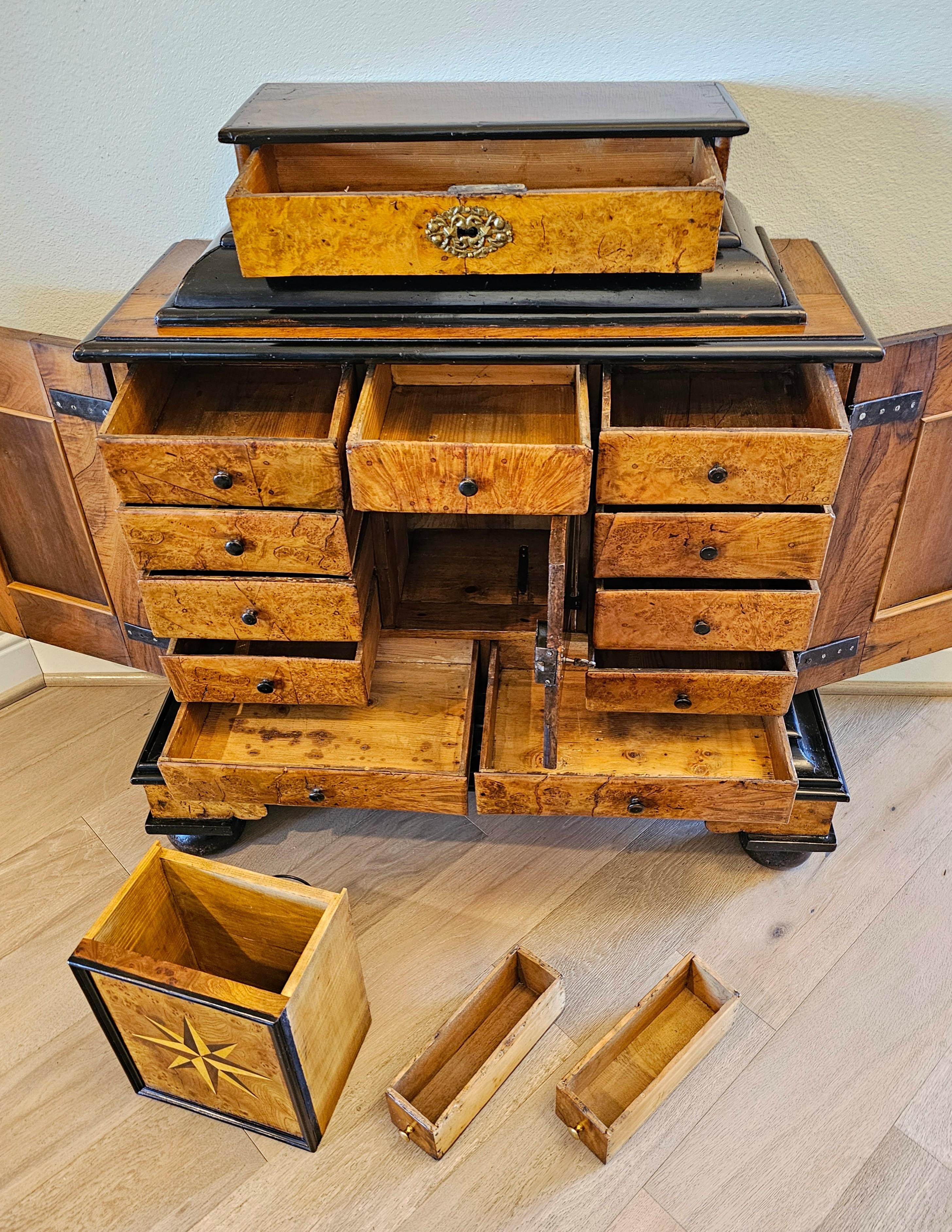 Biedermeier Period Burlwood Table Cabinet Of Curiosities Wunderkammer 19th C. en vente 13