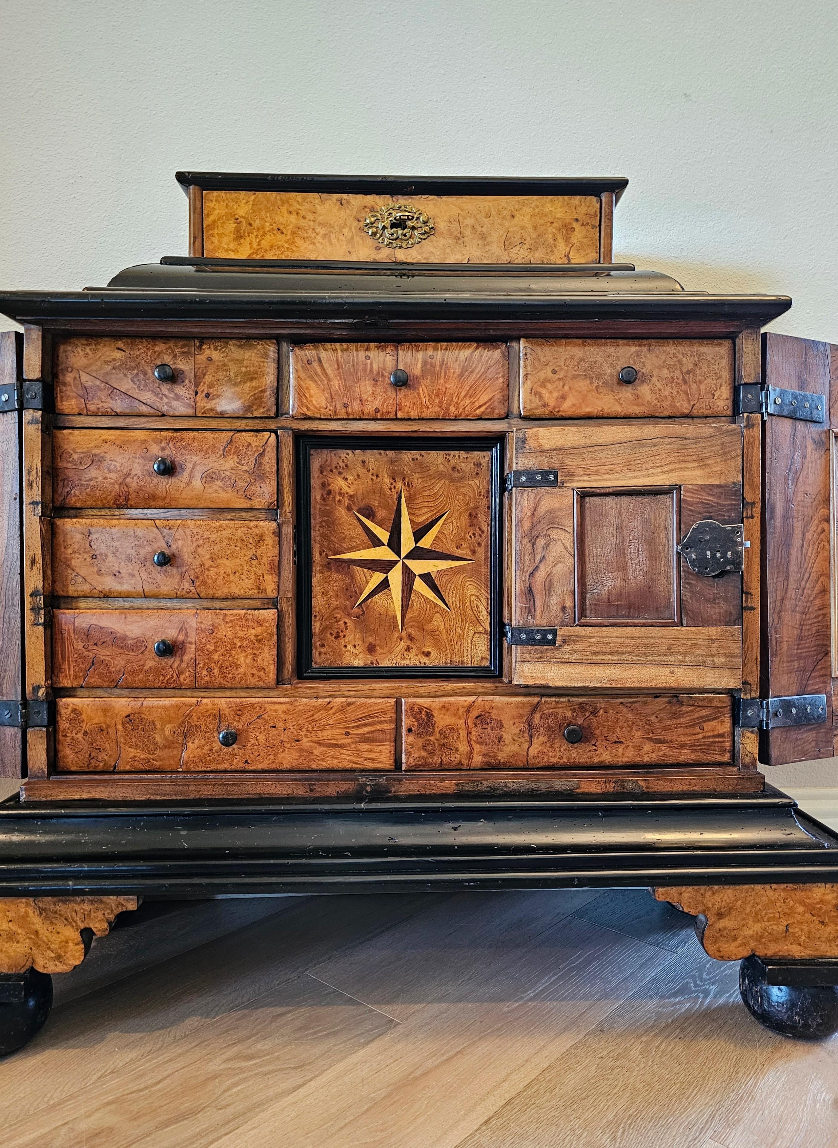 German Biedermeier Period Burlwood Table Cabinet Of Curiosities Wunderkammer 19th C. For Sale