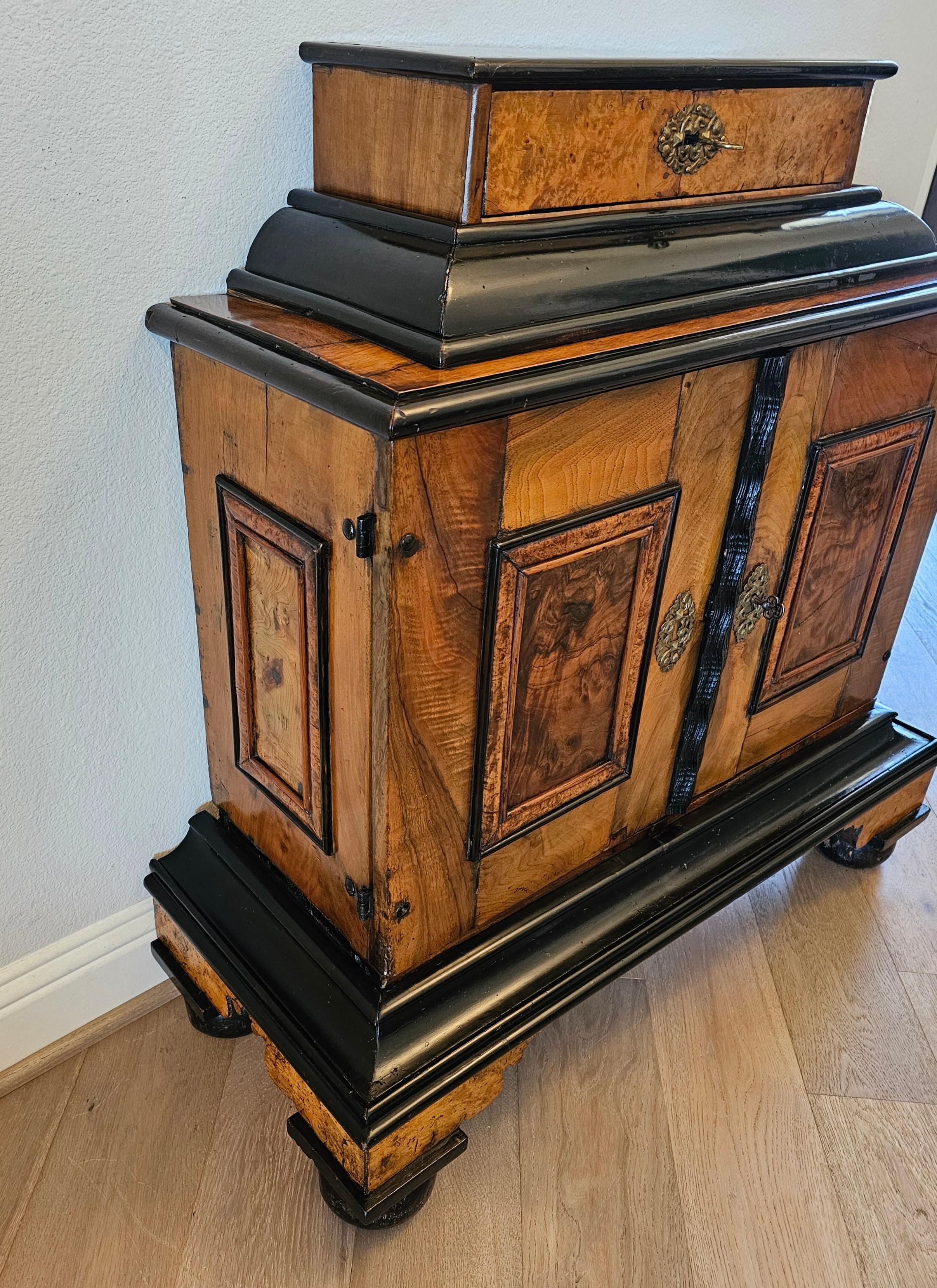 Biedermeier Period Burlwood Table Cabinet Of Curiosities Wunderkammer 19th C. For Sale 1
