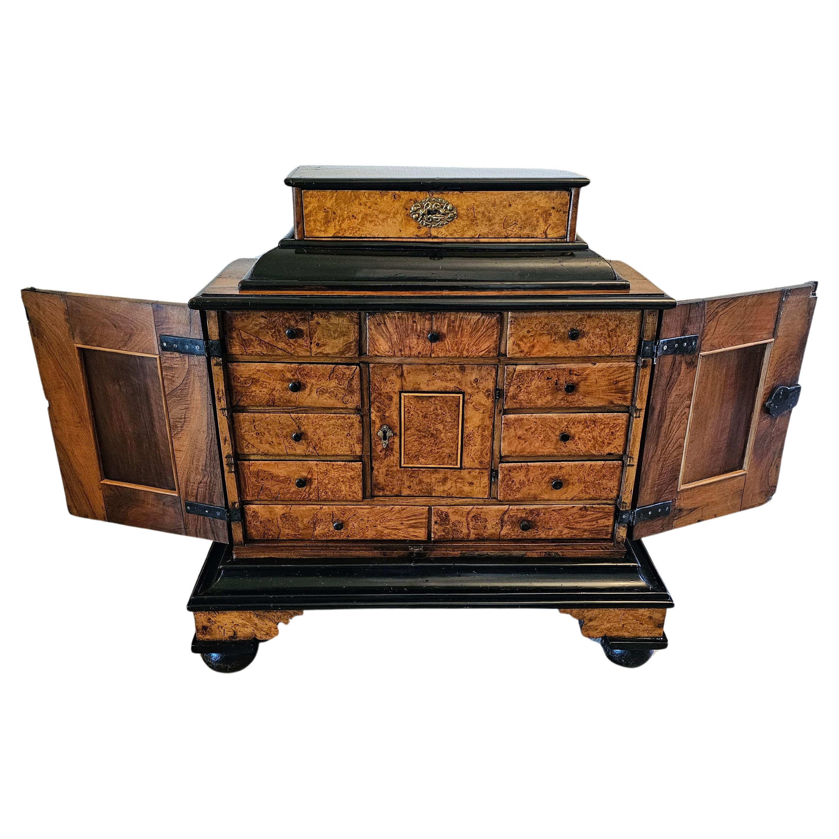 Biedermeier Period Burlwood Table Cabinet Of Curiosities Wunderkammer 19th C. en vente