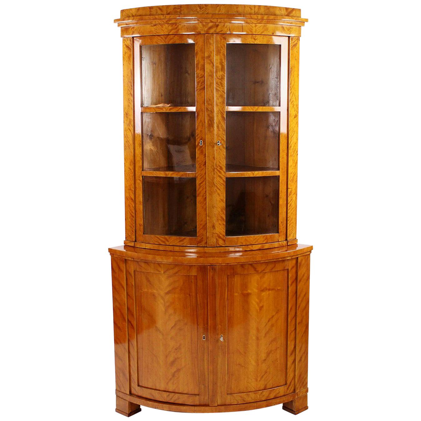 Biedermeier Period Corner Cupboard, Glass Cabinet, Vitrine, circa 1830-1840 For Sale