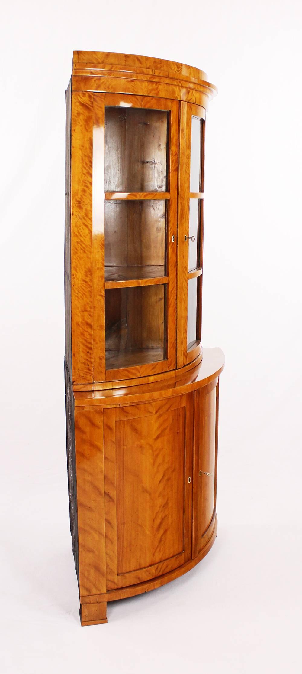 Birch Biedermeier Period Corner Cupboard, Glass Cabinet, Vitrine, circa 1830-1840 For Sale