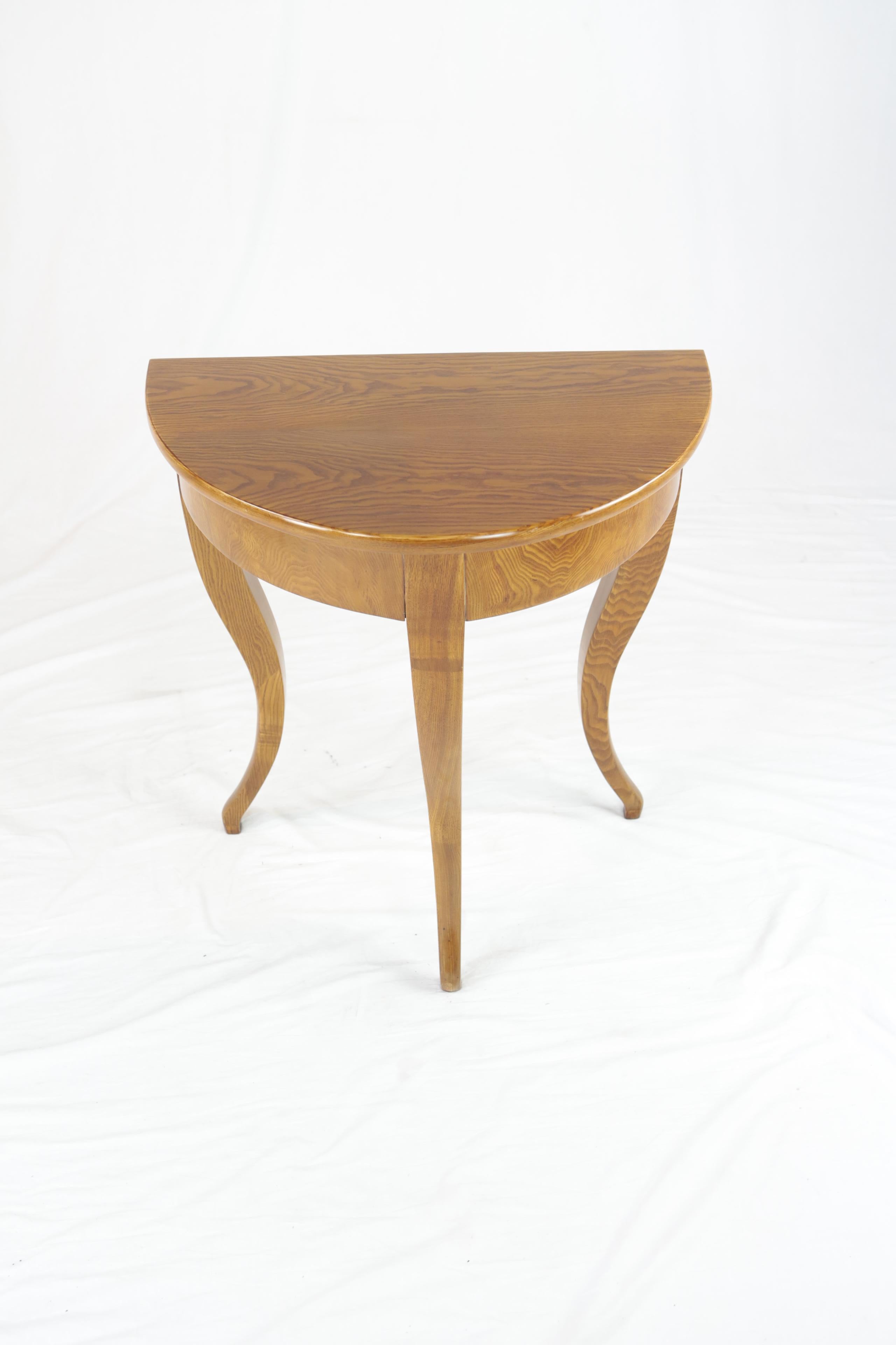 Biedermeier Period Demilune Console Table, Solid Ash, circa 1830, Shellac Polish In Good Condition For Sale In Muenster, NRW