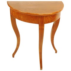 Biedermeier Period Demilune Console Table, Solid Ash, circa 1830, Shellac Polish
