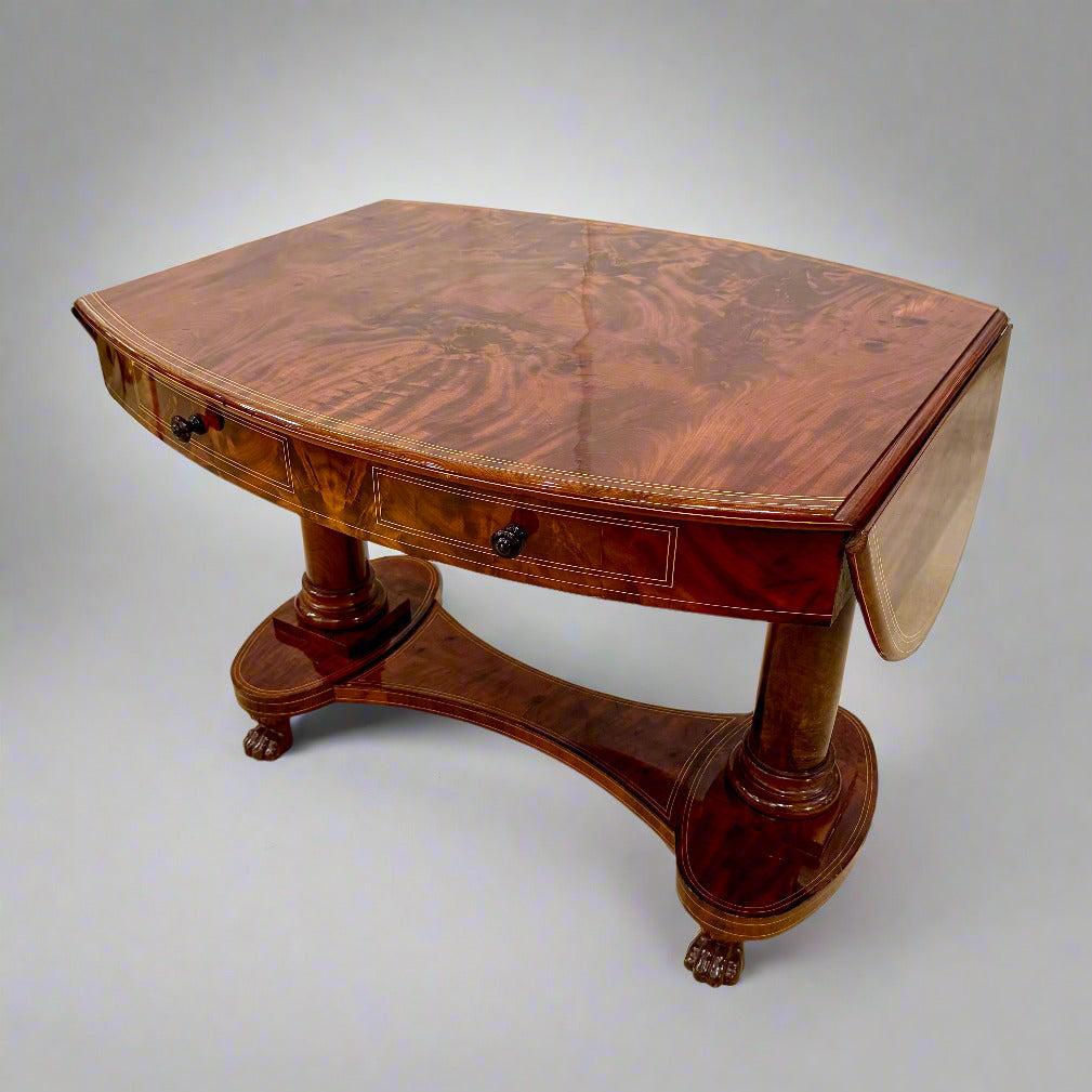 Hardwood Biedermeier Period Oval Mahogany Library Table desk Germany For Sale